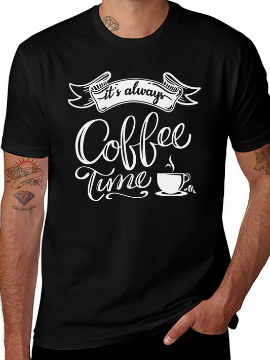 Coffee Time Graphic Tee - Black Cotton Casual Shirt