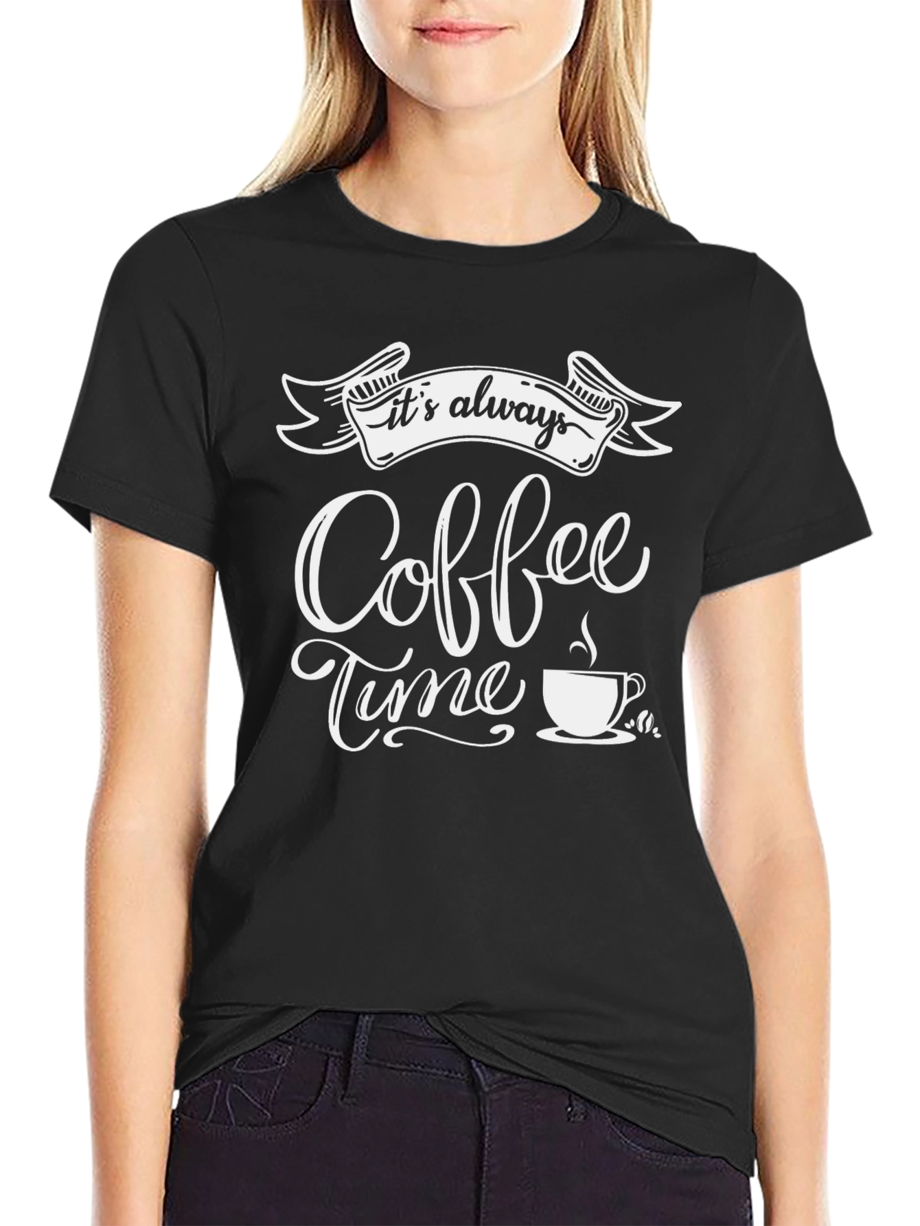 Coffee Time Graphic Tee - Black Cotton Casual Shirt
