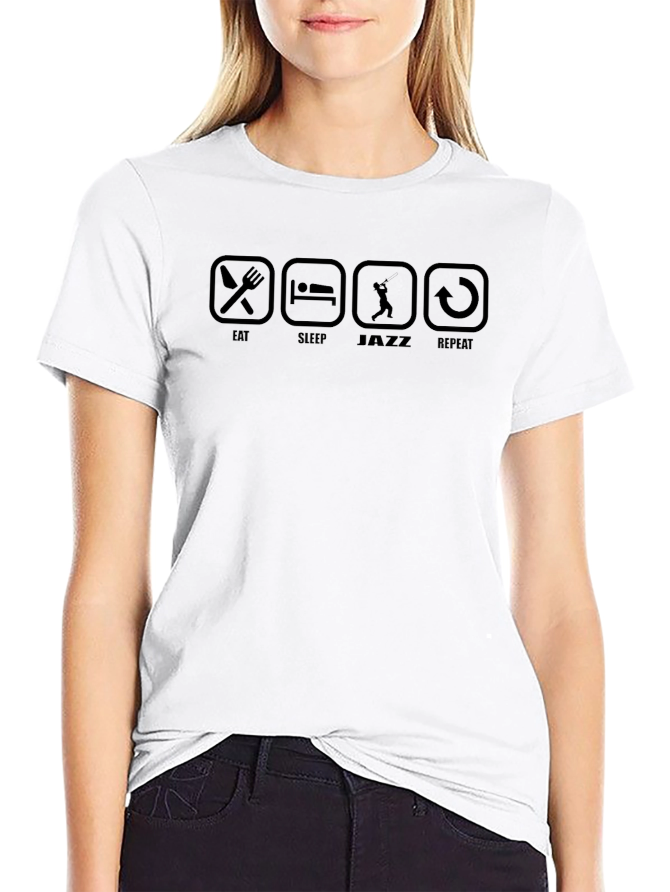 Eat Sleep Jazz Repeat Black Graphic T-Shirt