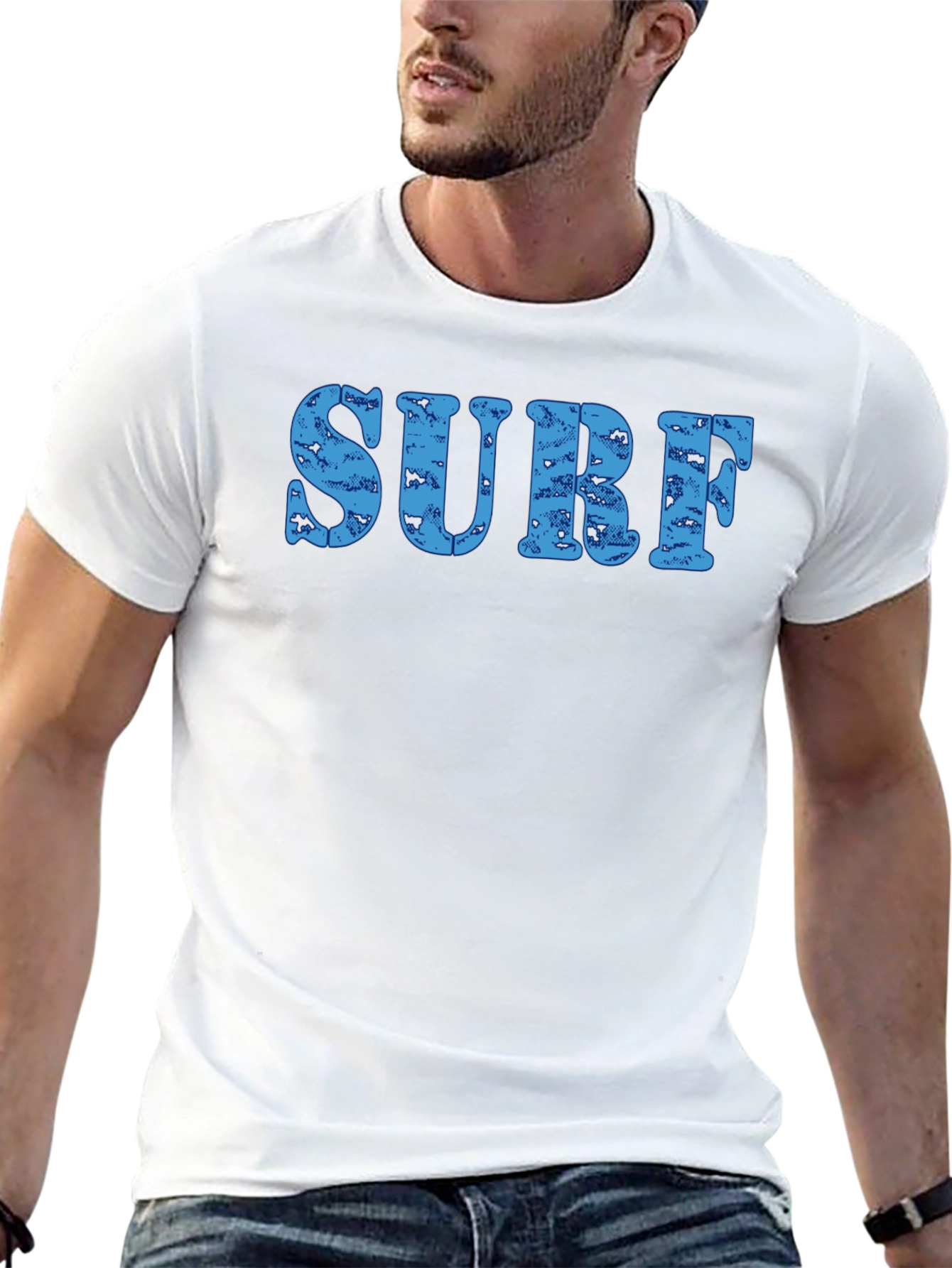 Surf Distressed Print Crew Neck T-Shirt