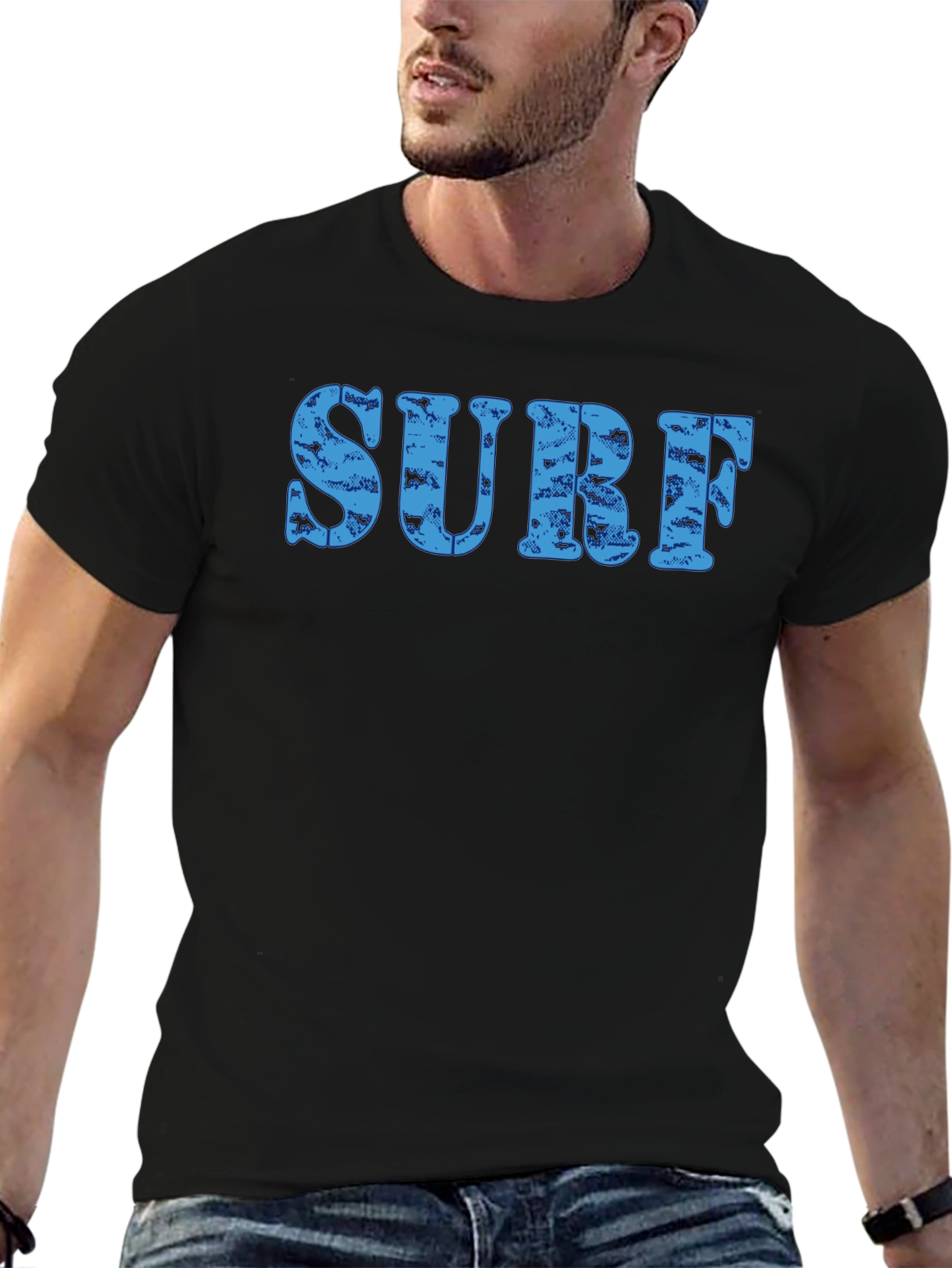 Surf Distressed Print Crew Neck T-Shirt