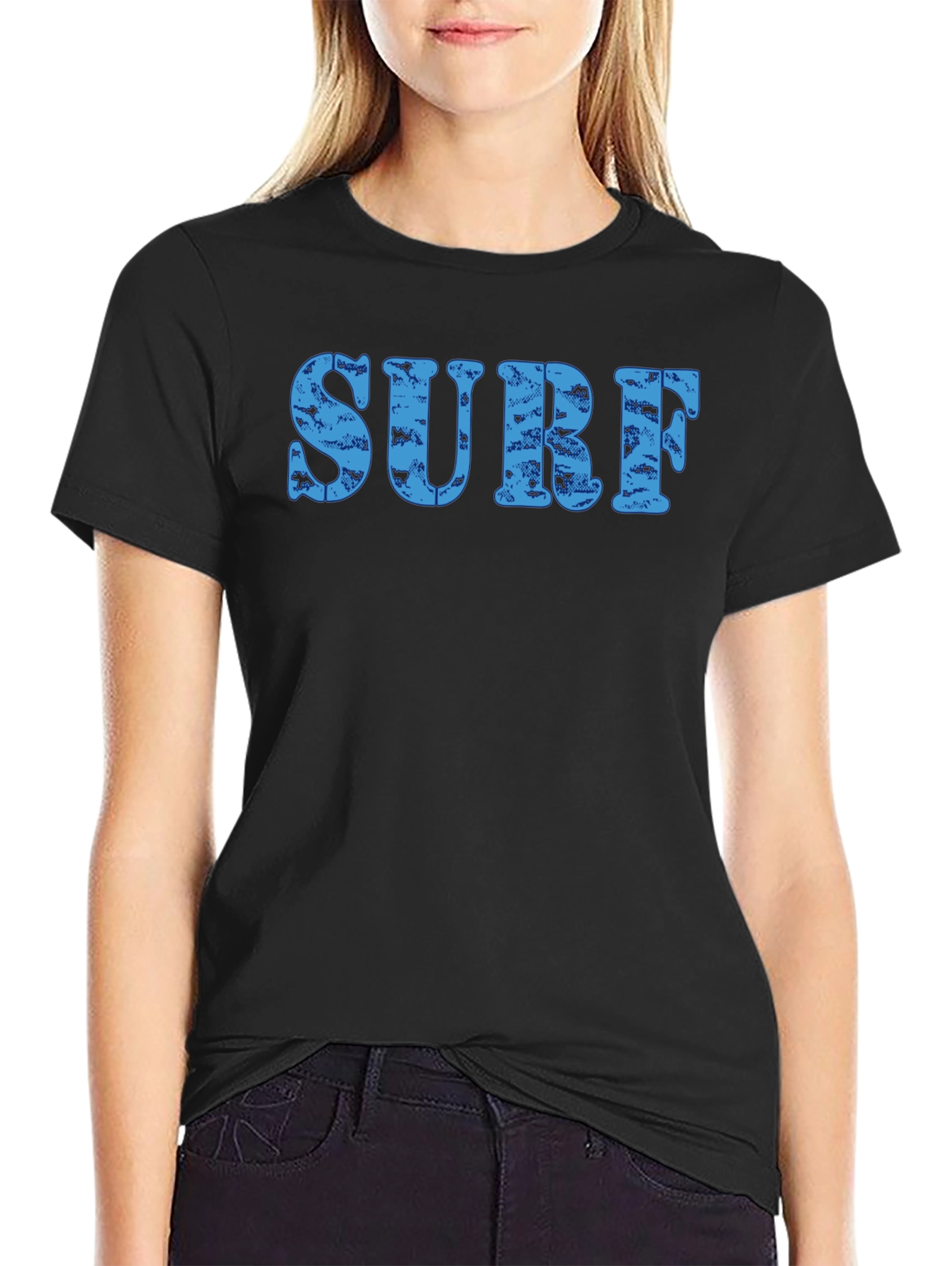 Surf Distressed Print Crew Neck T-Shirt