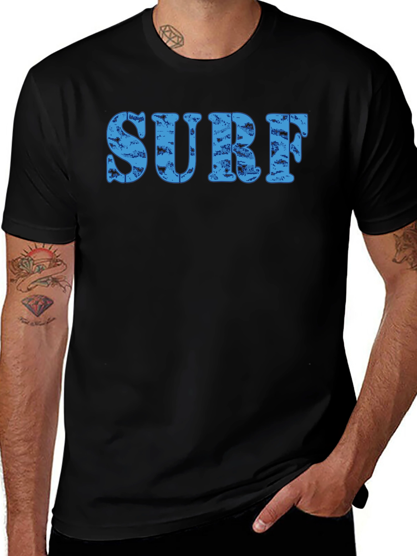 Surf Distressed Print Crew Neck T-Shirt