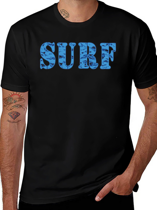 Surf Distressed Print Crew Neck T-Shirt