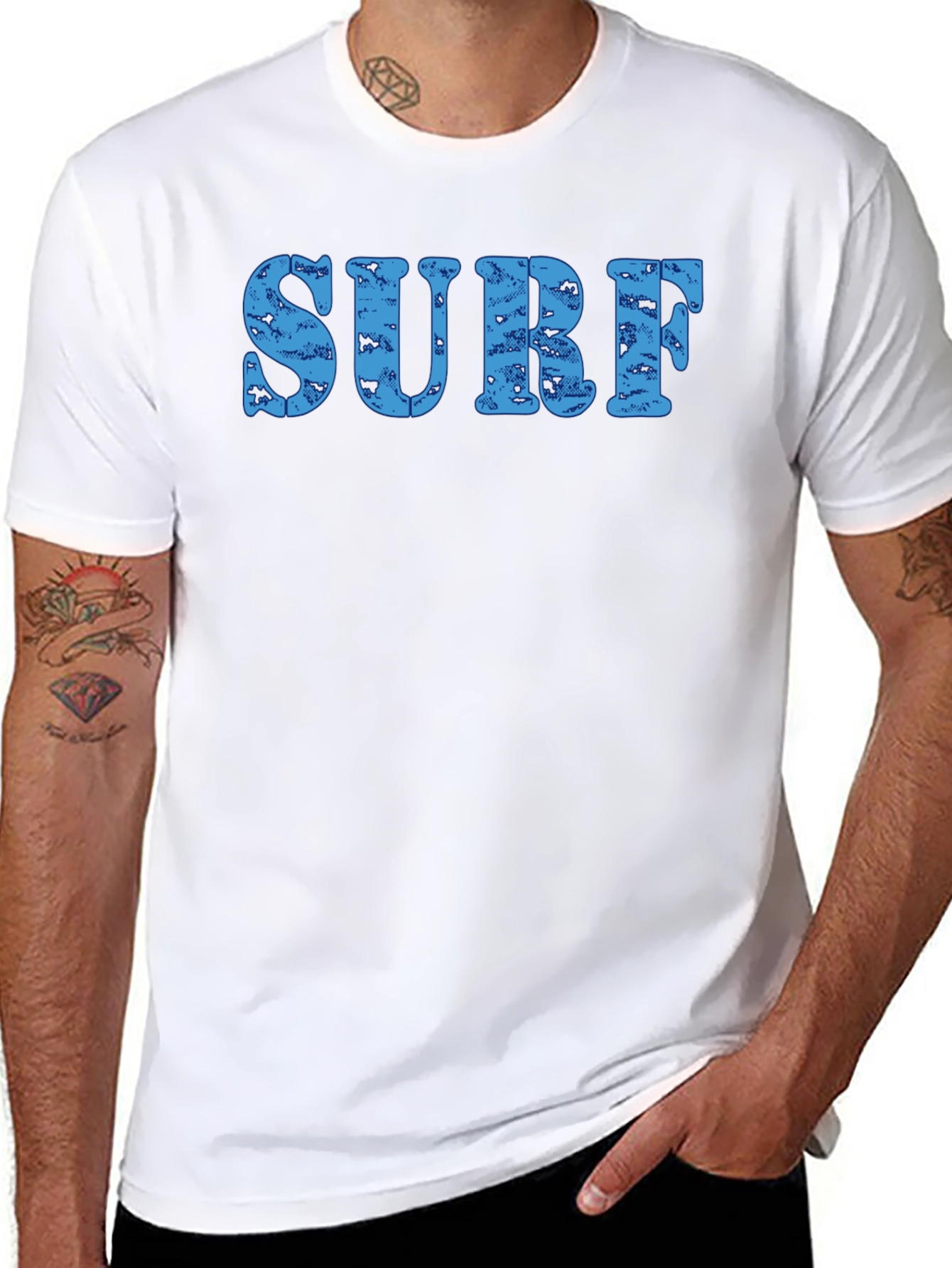 Surf Distressed Print Crew Neck T-Shirt