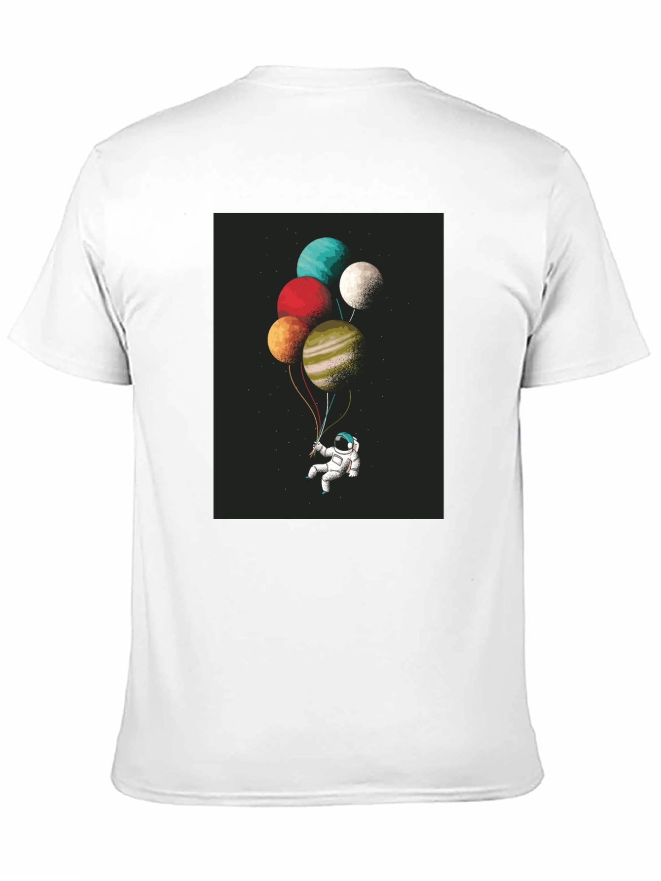 Astronaut Planet Balloons Graphic Tee - Black Cotton Blend