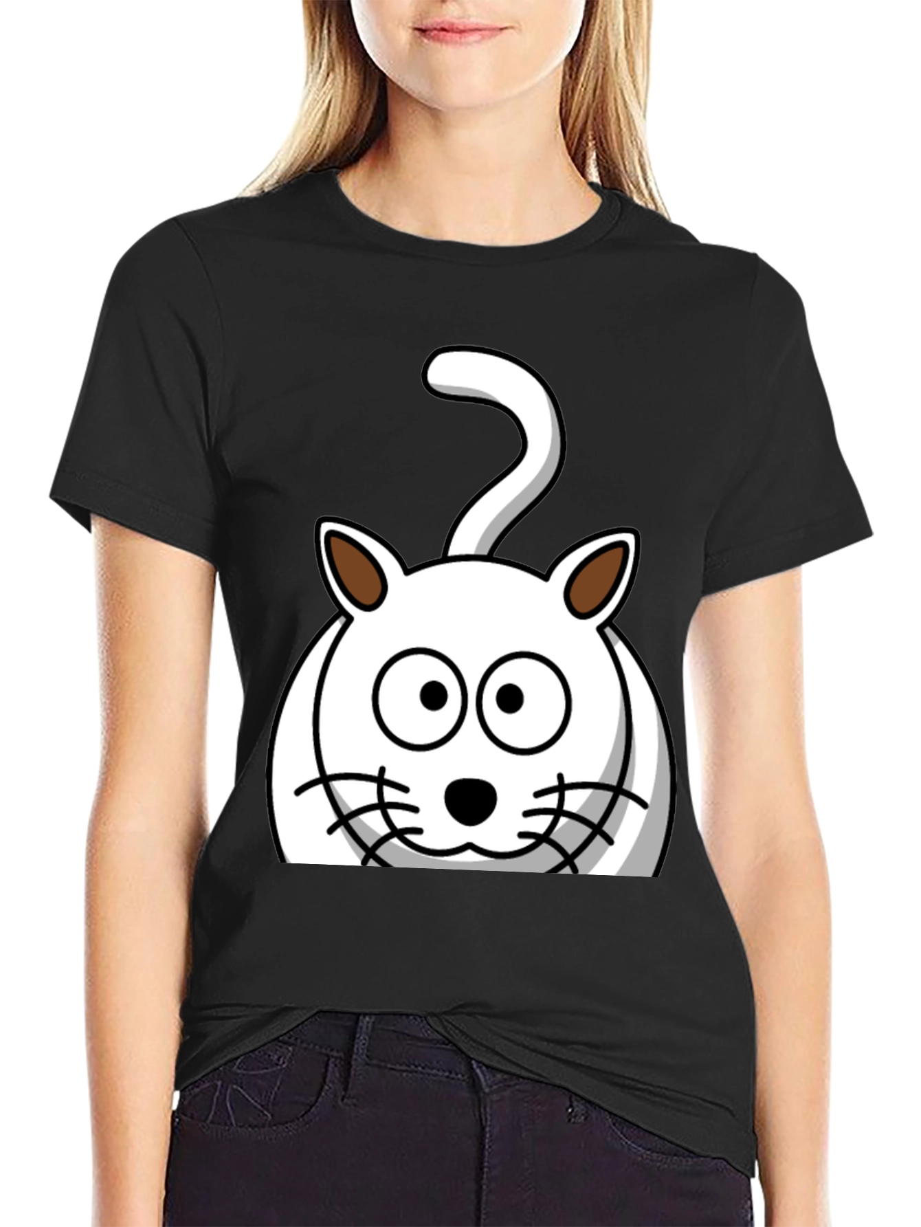 Cartoon Cat Graphic T-Shirt - Unisex Black Tee