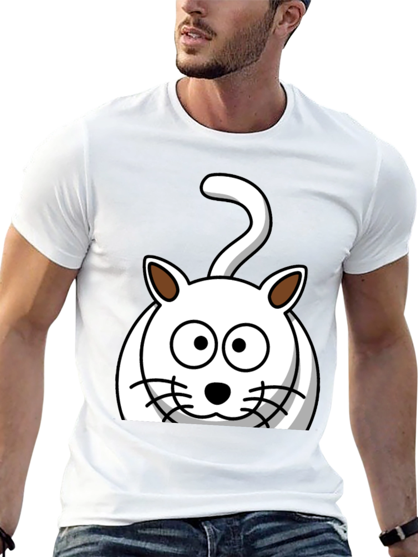 Cartoon Cat Graphic T-Shirt - Unisex Black Tee