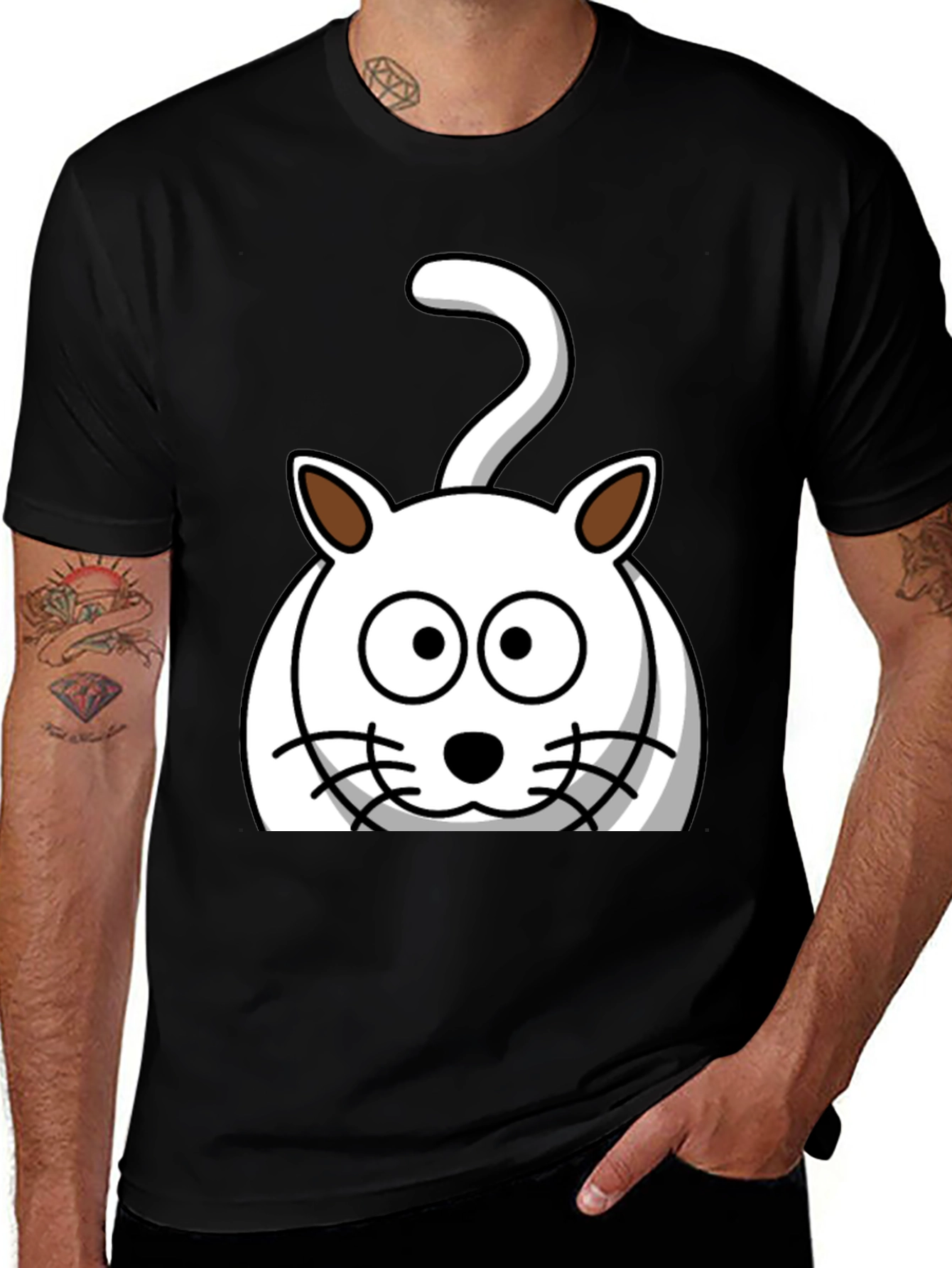 Cartoon Cat Graphic T-Shirt - Unisex Black Tee