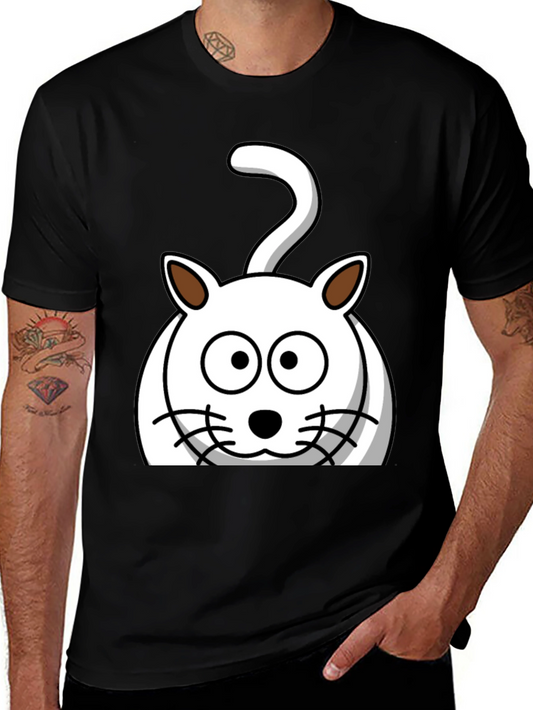 Cartoon Cat Graphic T-Shirt - Unisex Black Tee