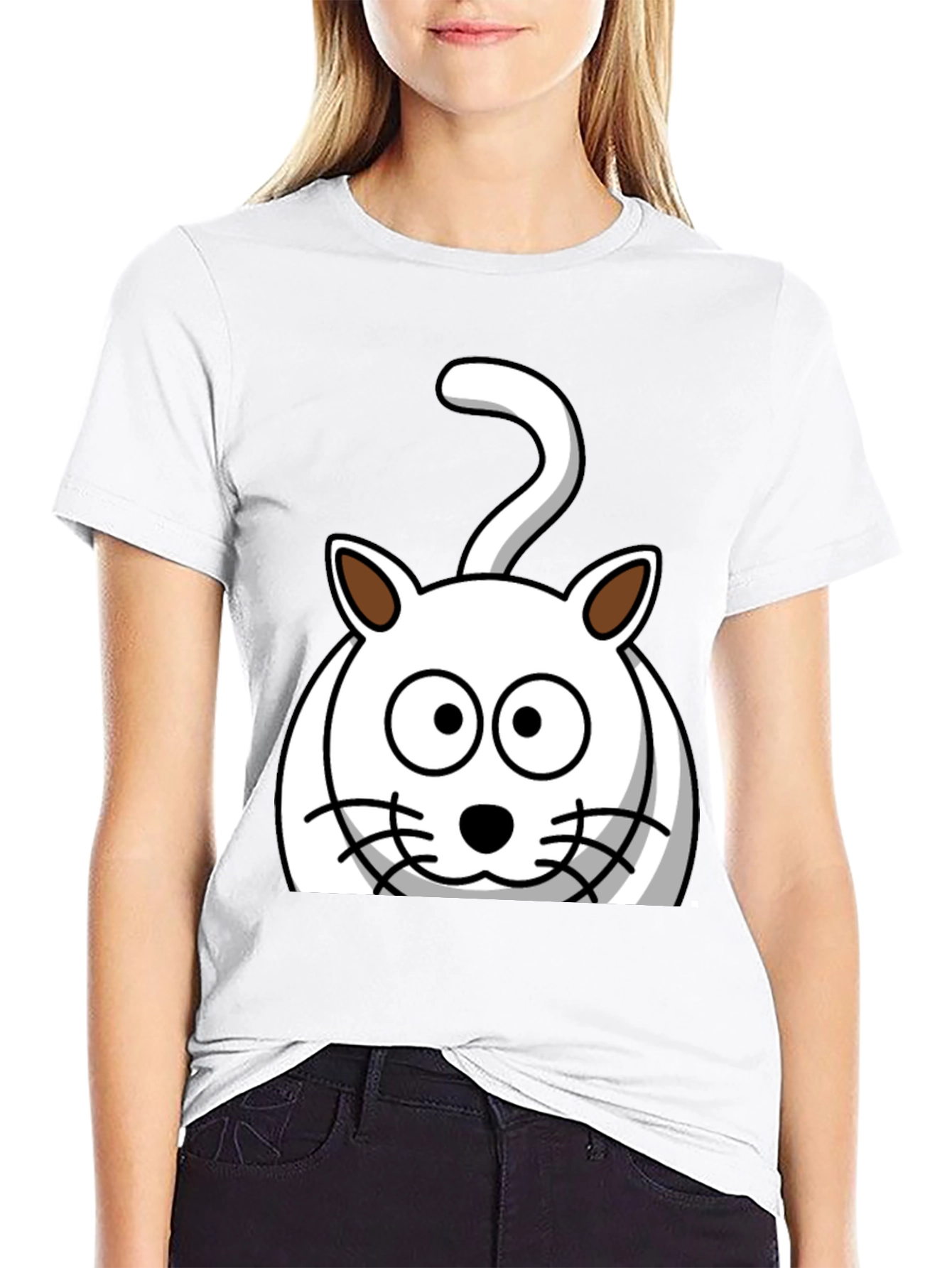 Cartoon Cat Graphic T-Shirt - Unisex Black Tee