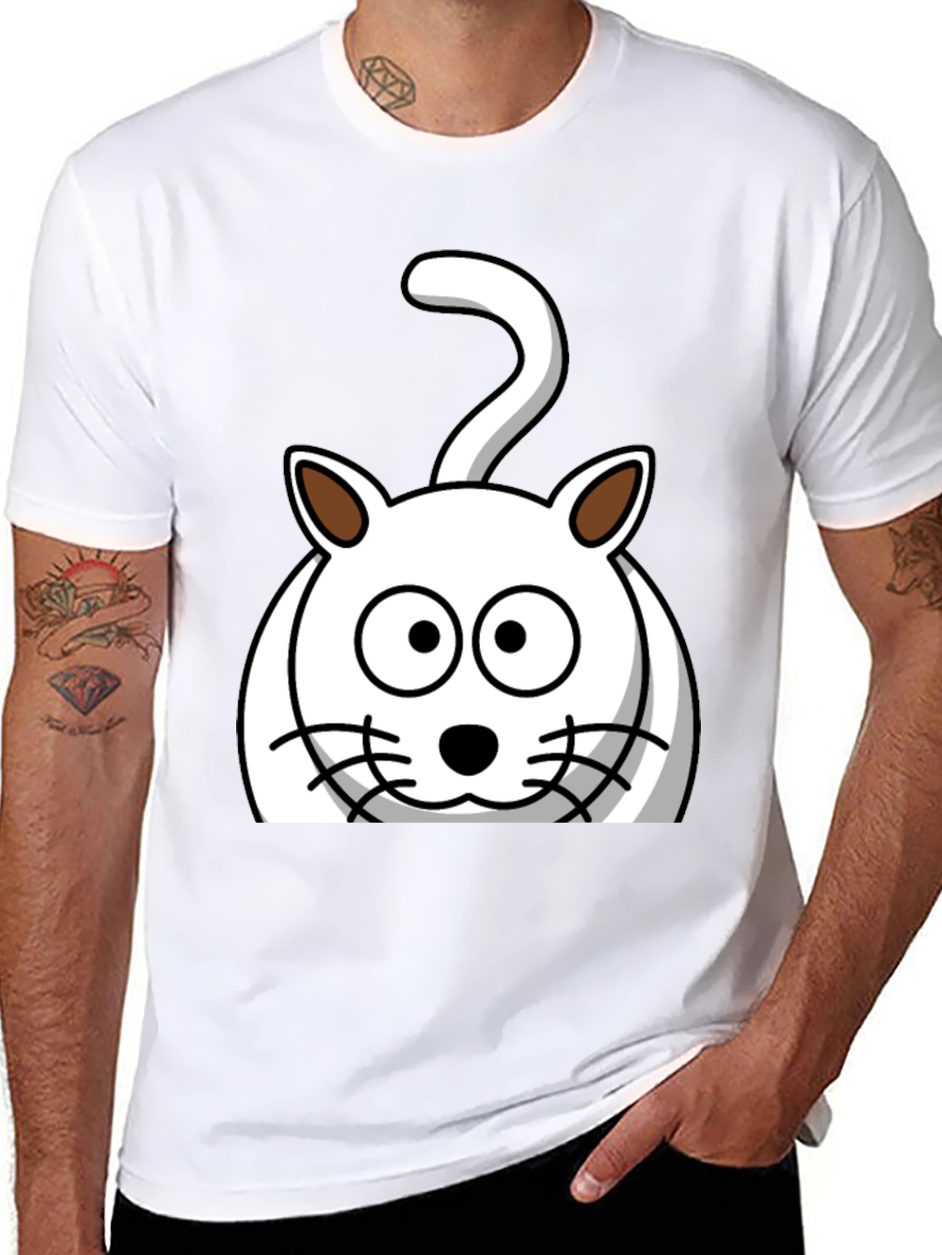 Cartoon Cat Graphic T-Shirt - Unisex Black Tee