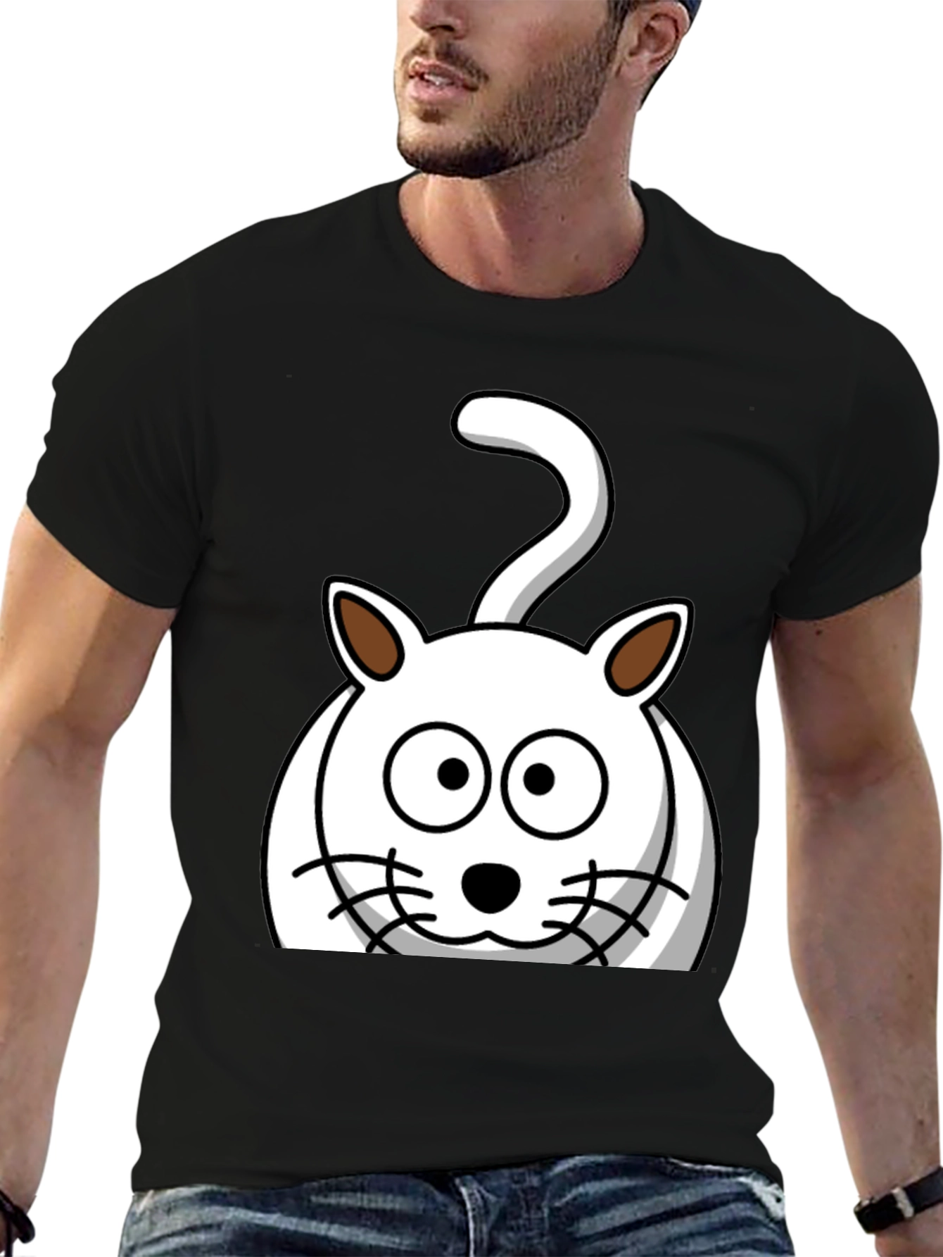 Cartoon Cat Graphic T-Shirt - Unisex Black Tee