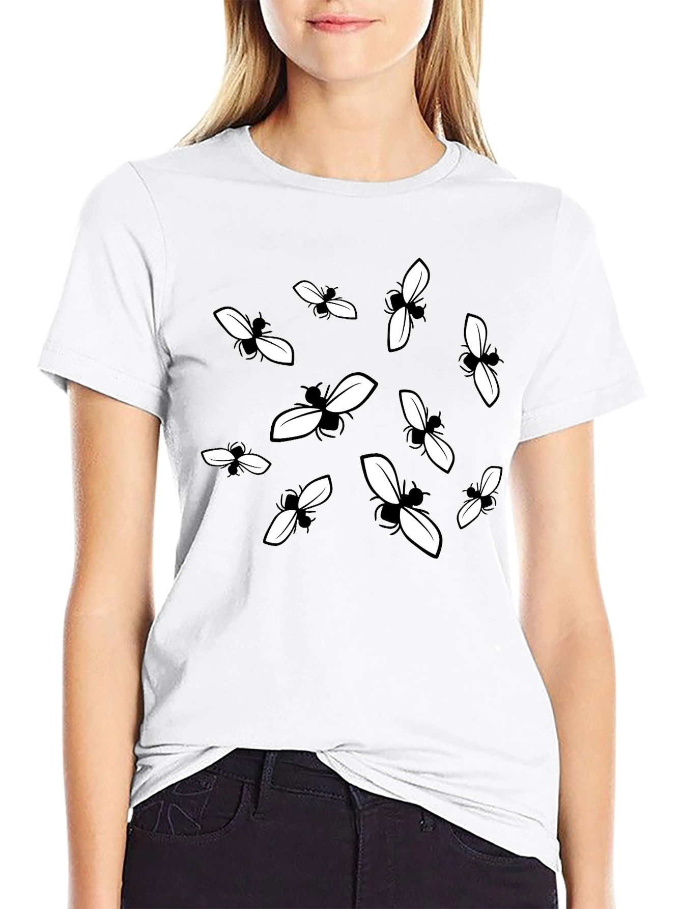 Bee Pattern Black Graphic Tee