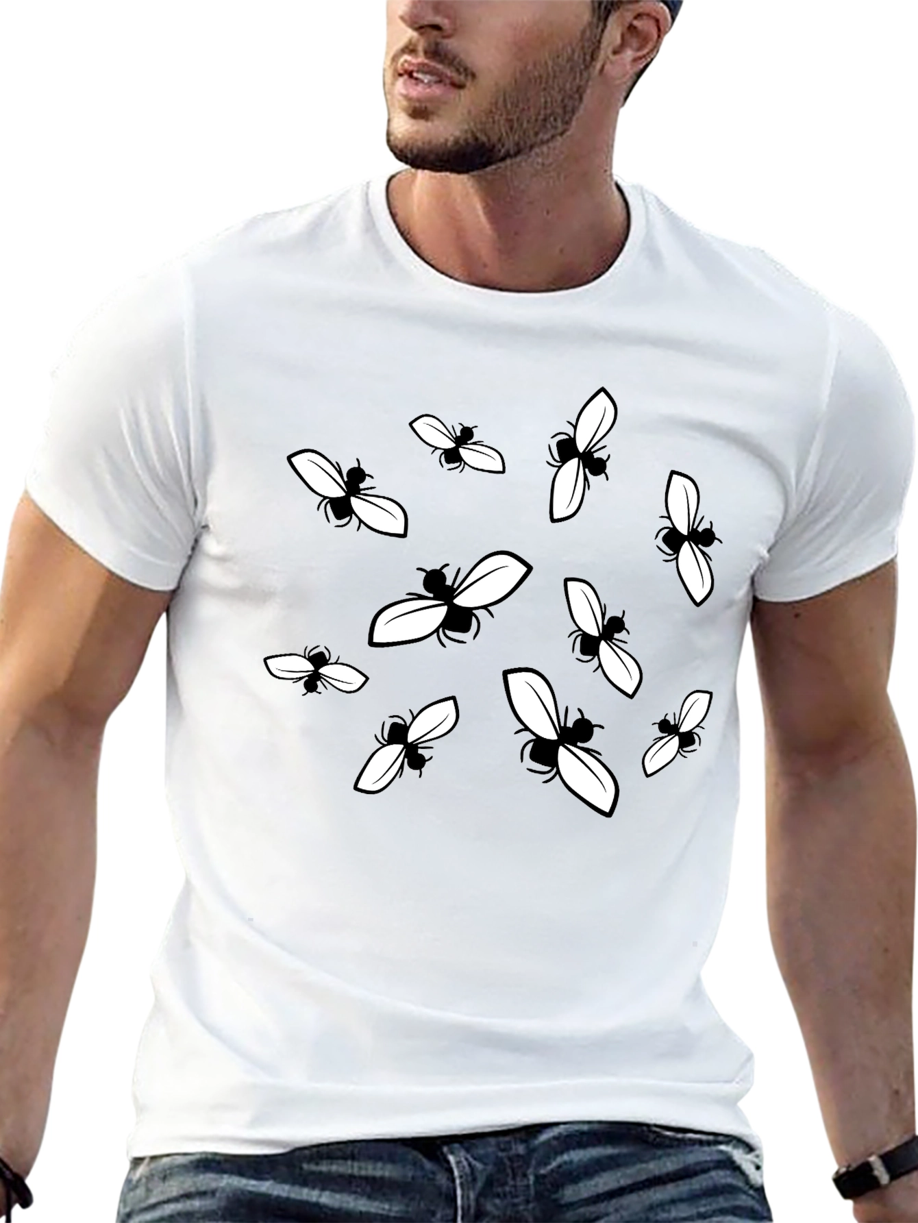 Bee Pattern Black Graphic Tee