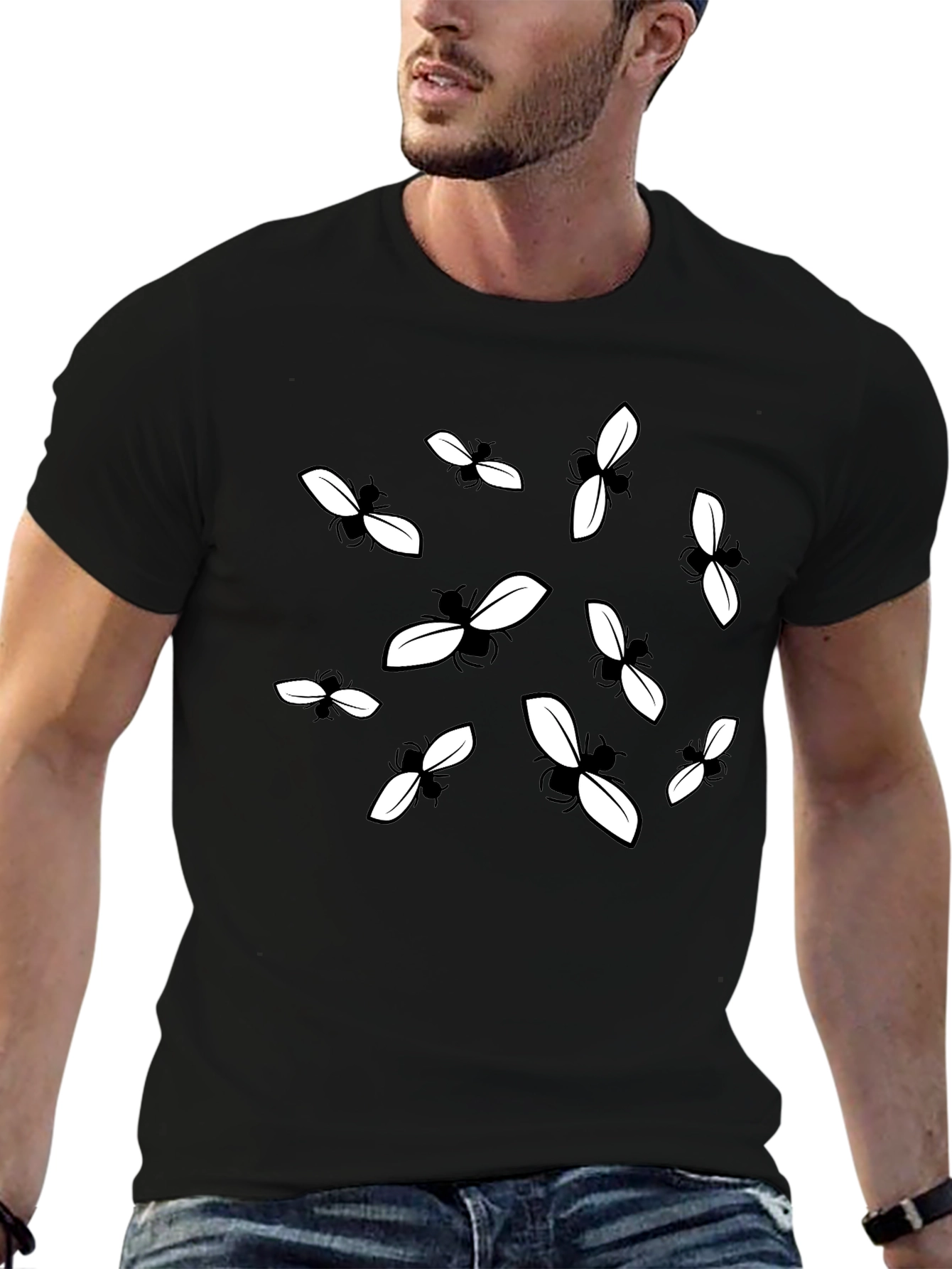 Bee Pattern Black Graphic Tee