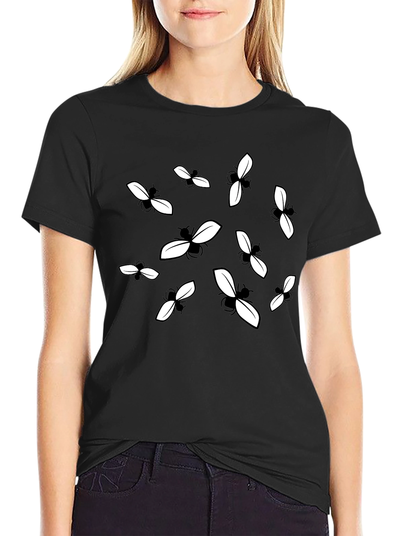 Bee Pattern Black Graphic Tee
