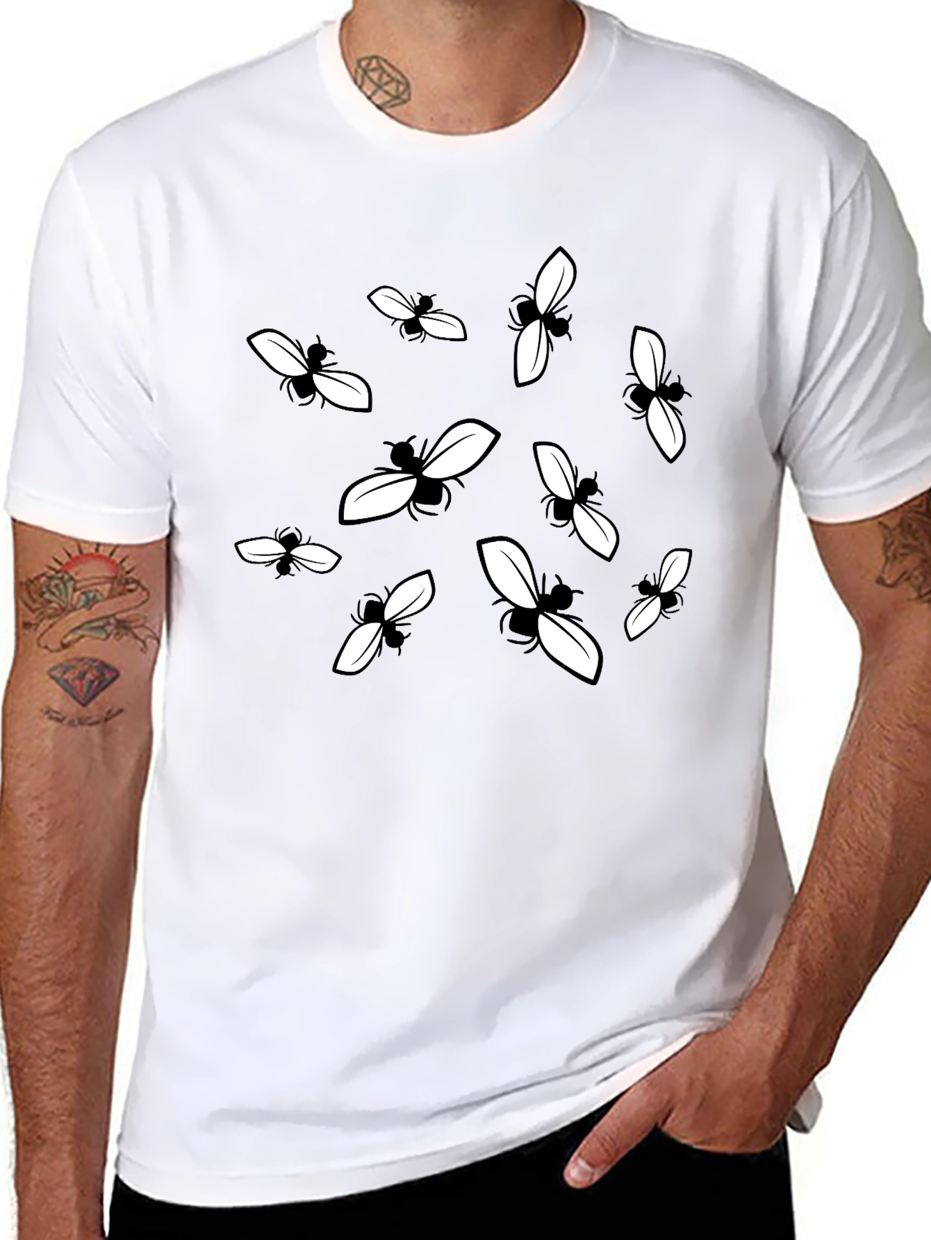 Bee Pattern Black Graphic Tee