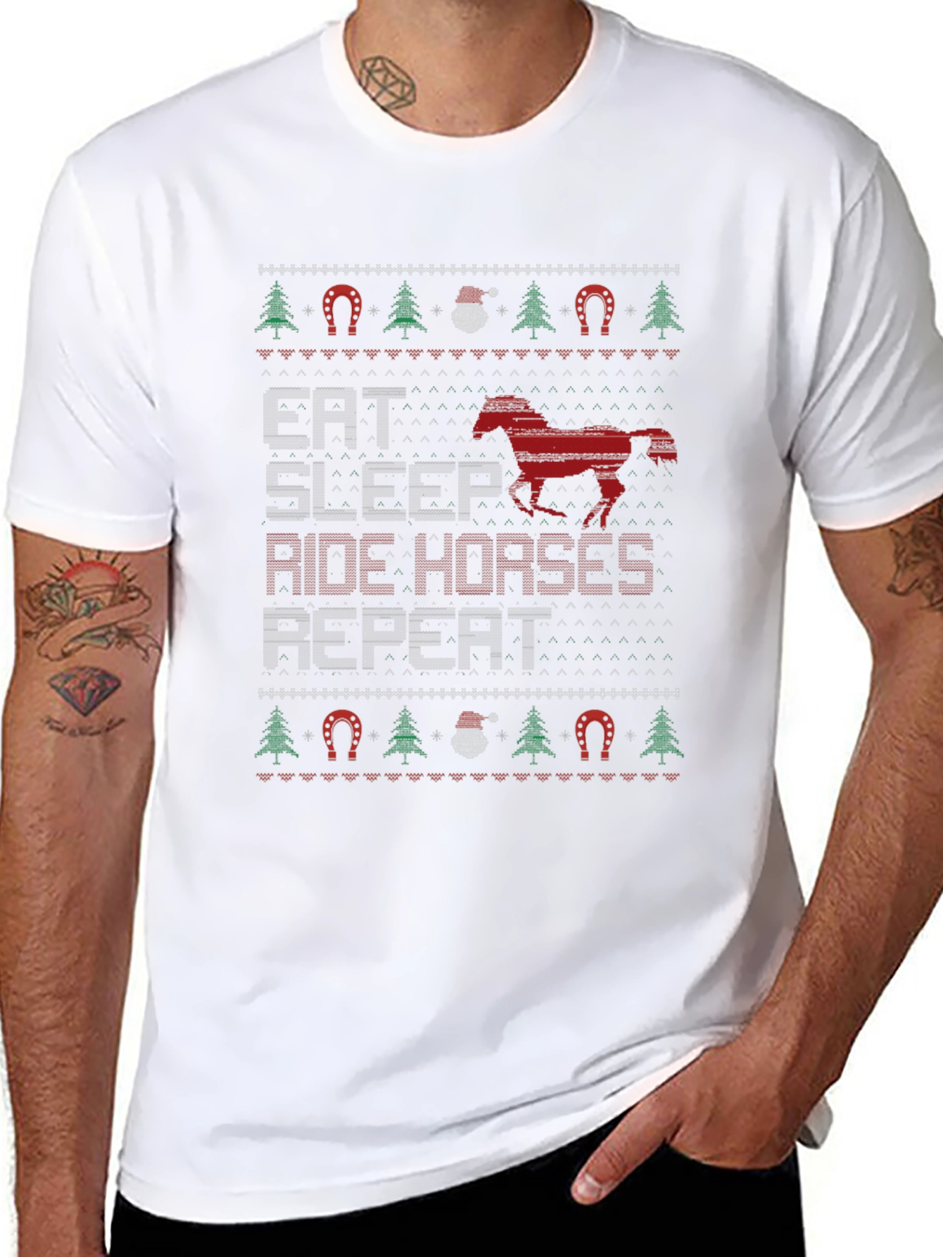 Eat Sleep Ride Horses Ugly Christmas T-Shirt
