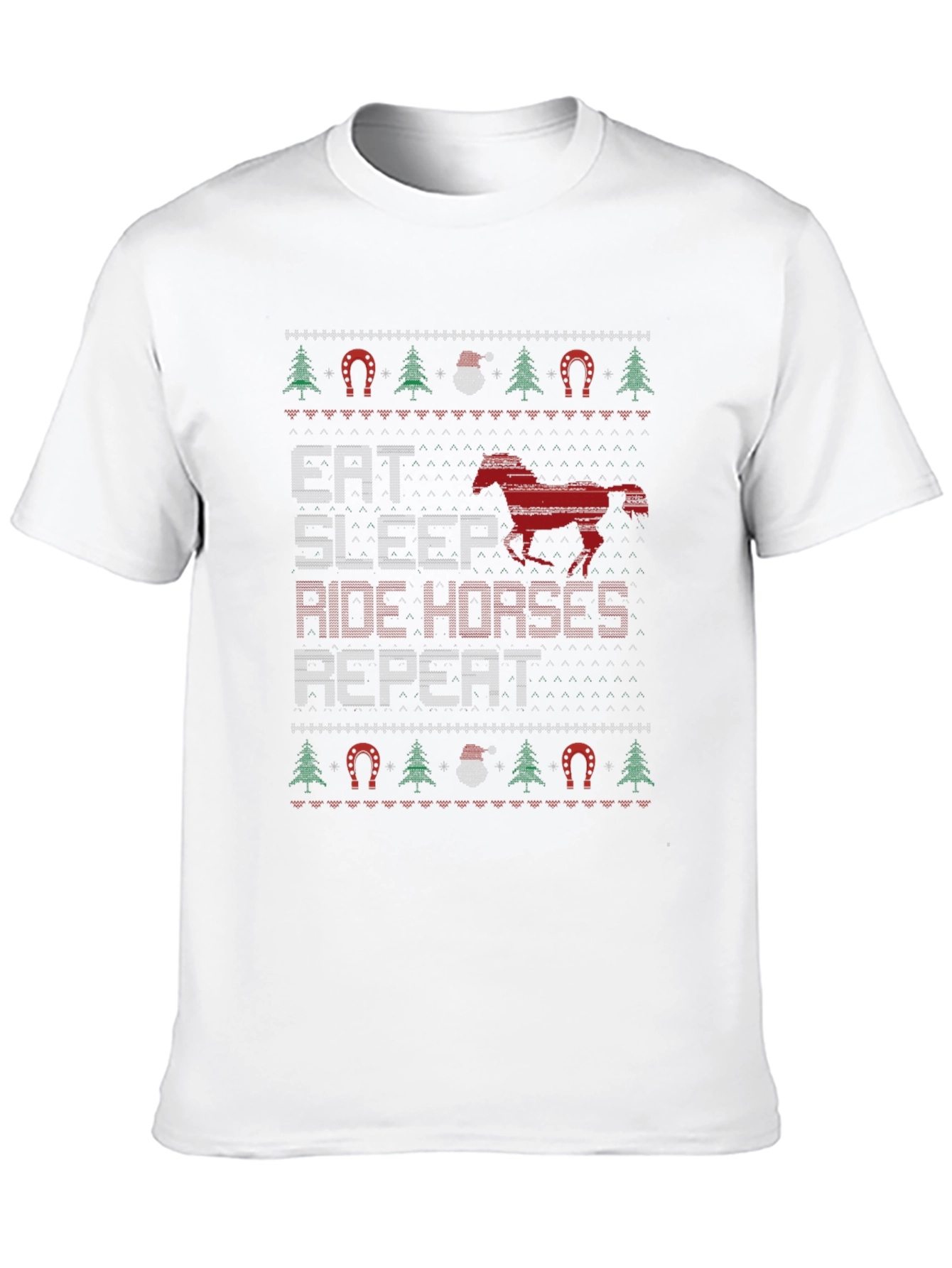 Eat Sleep Ride Horses Ugly Christmas T-Shirt