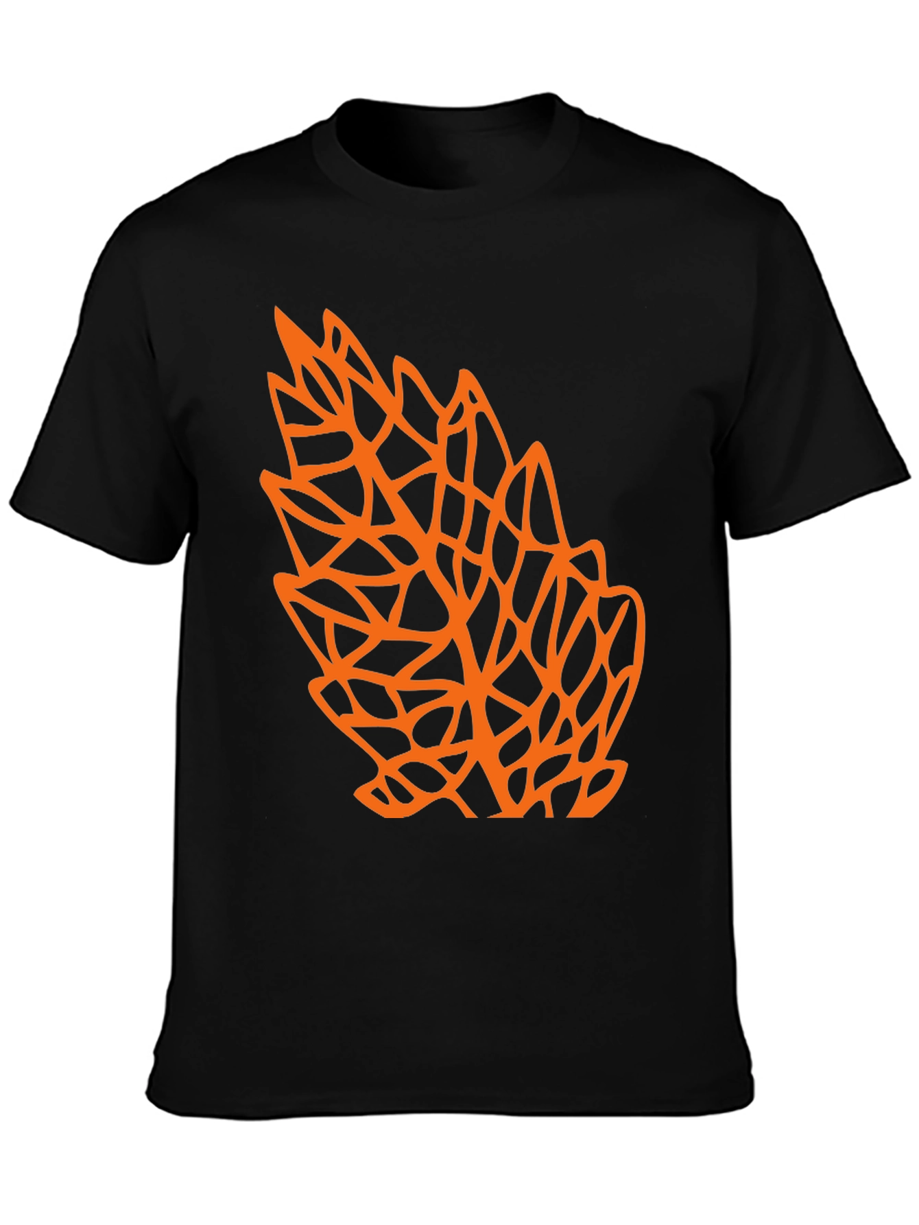 Geometric Orange Leaf Graphic Black T-Shirt