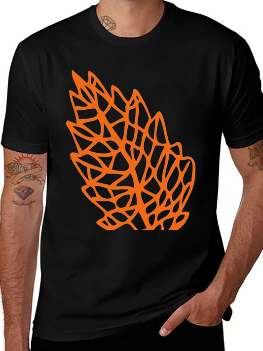 Geometric Orange Leaf Graphic Black T-Shirt