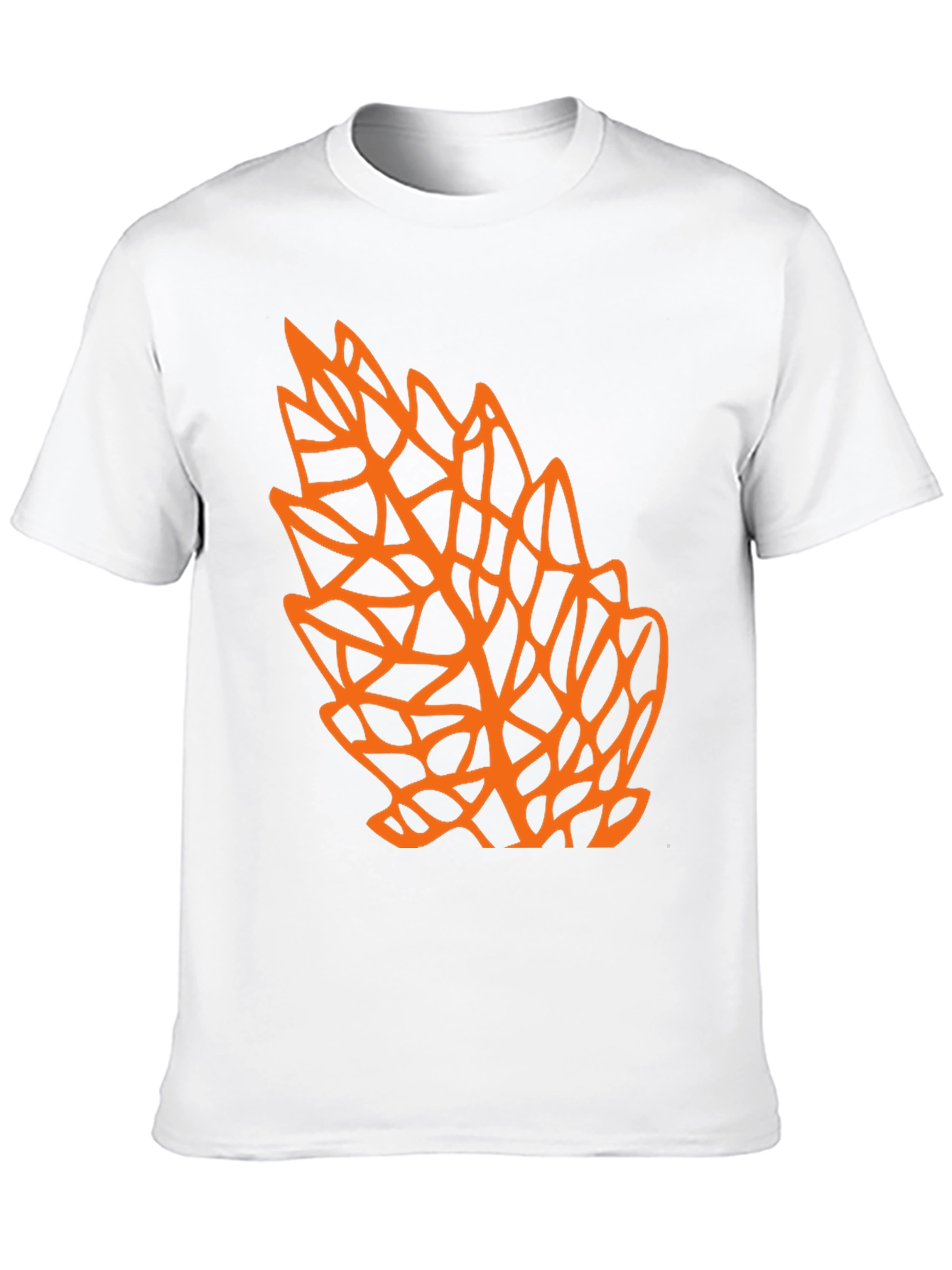 Geometric Orange Leaf Graphic Black T-Shirt