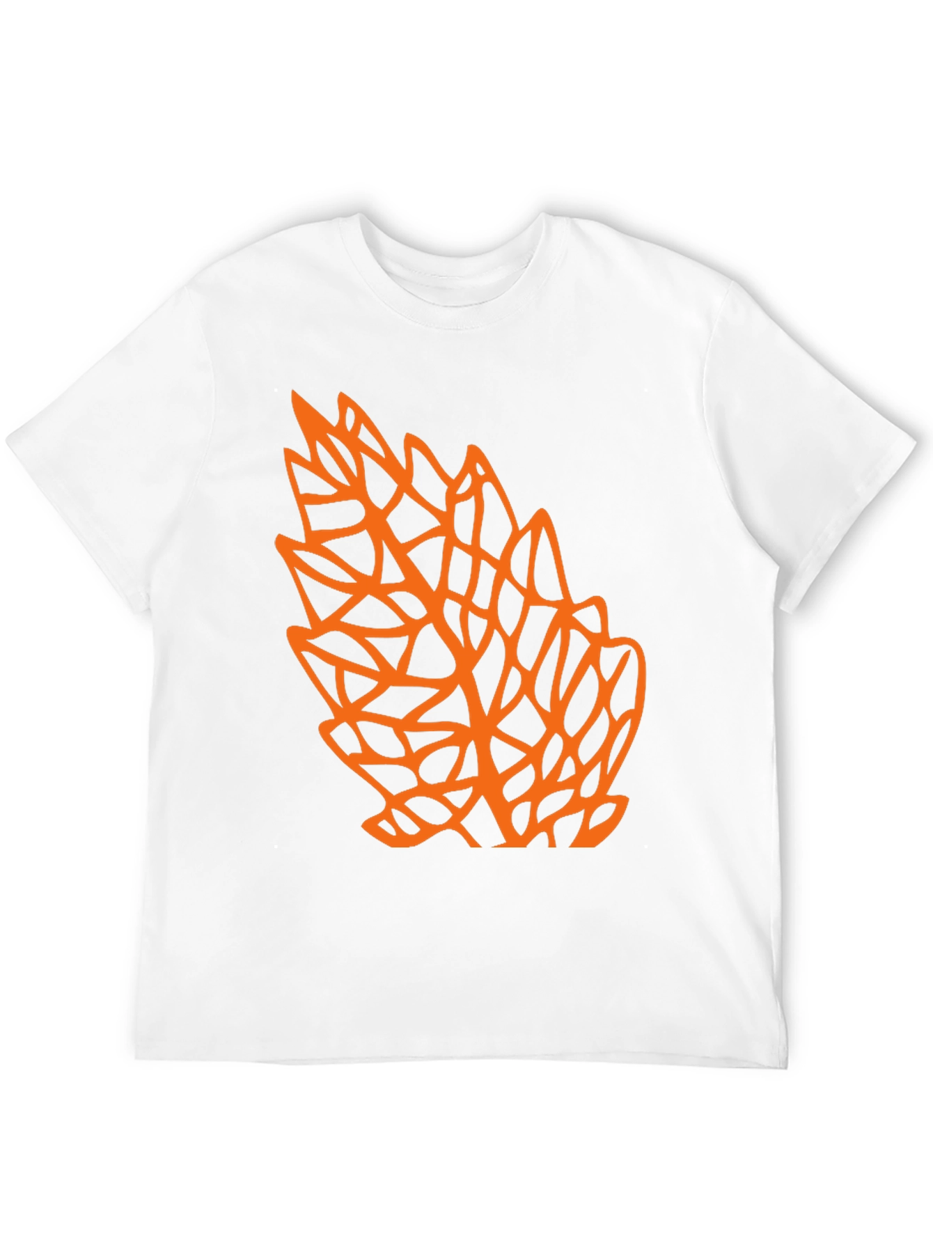 Geometric Orange Leaf Graphic Black T-Shirt