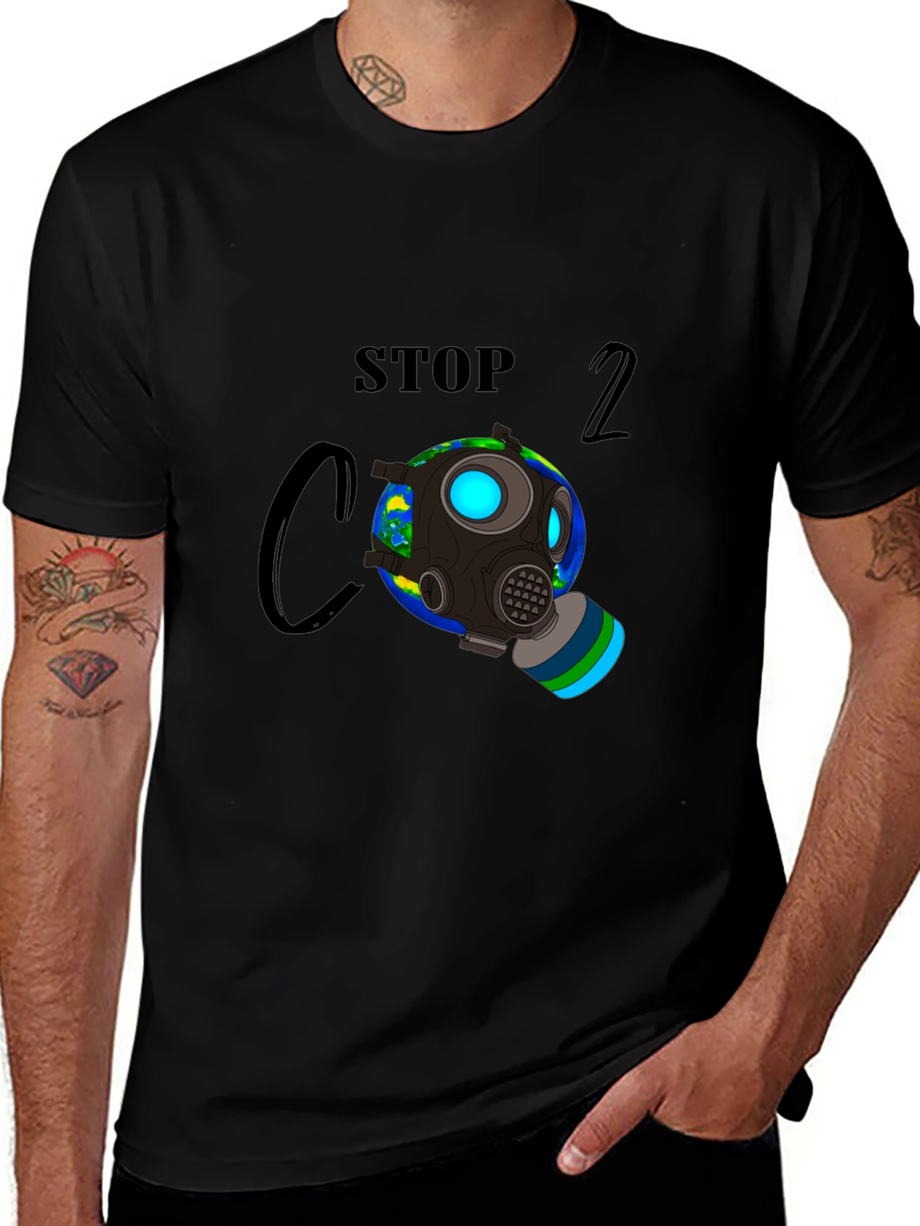Stop CO2 Gas Mask Earth Graphic Tee