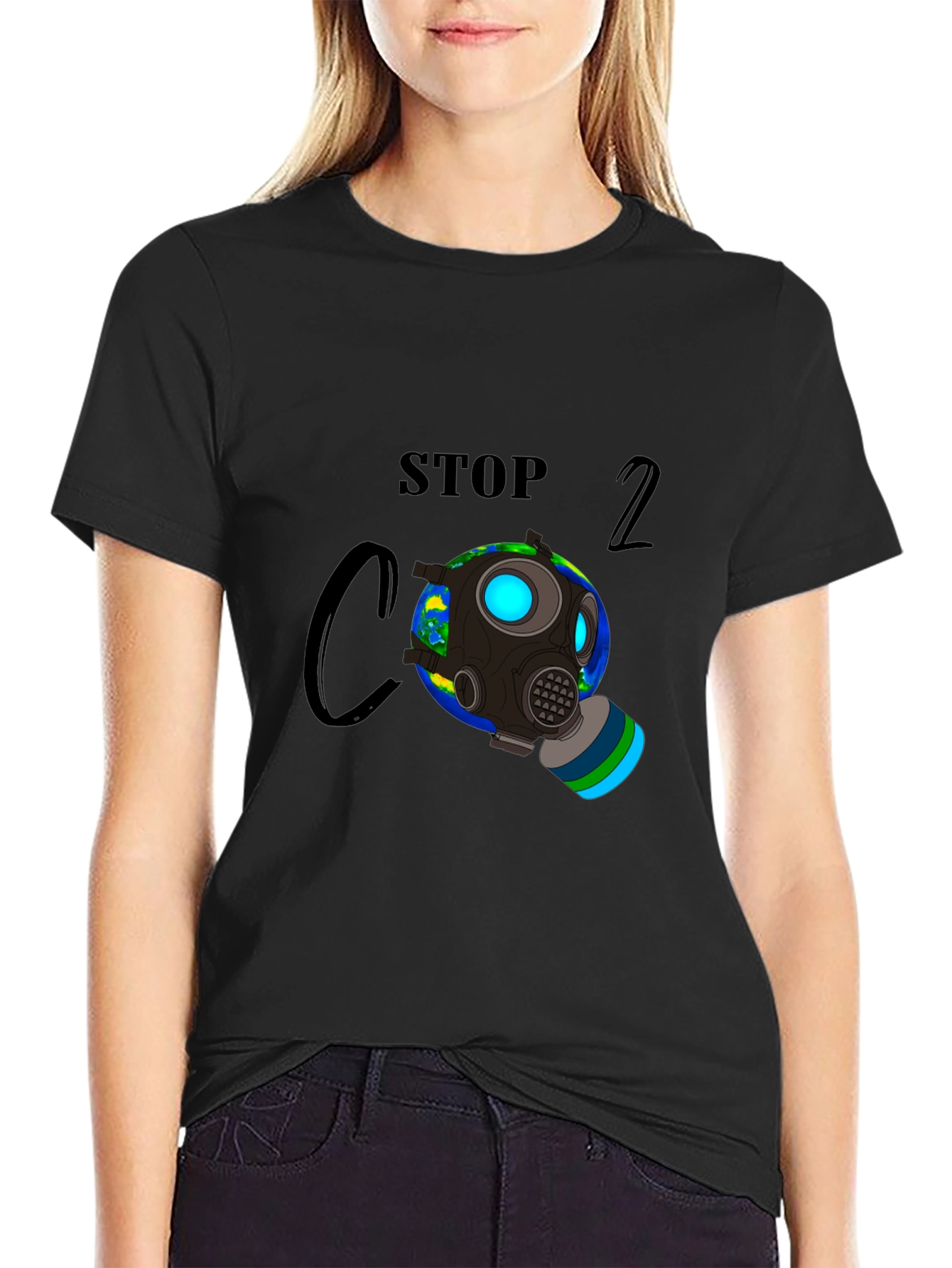 Stop CO2 Gas Mask Earth Graphic Tee