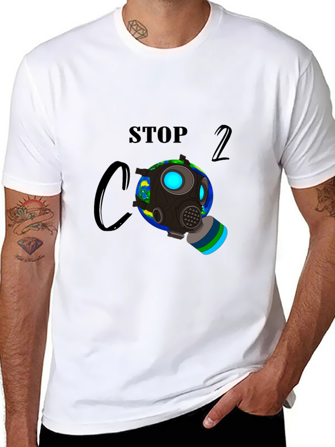 Stop CO2 Gas Mask Earth Graphic Tee