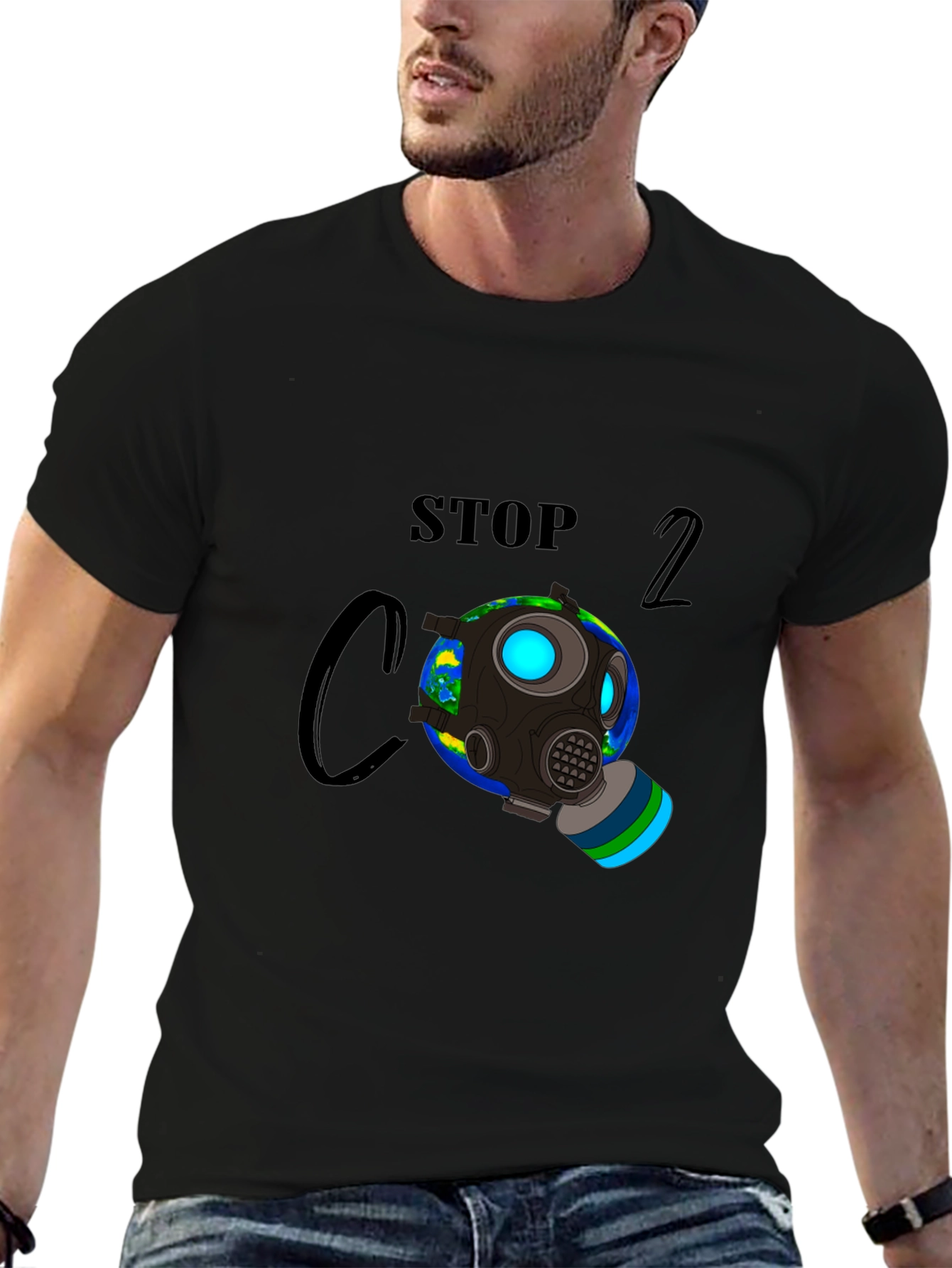 Stop CO2 Gas Mask Earth Graphic Tee
