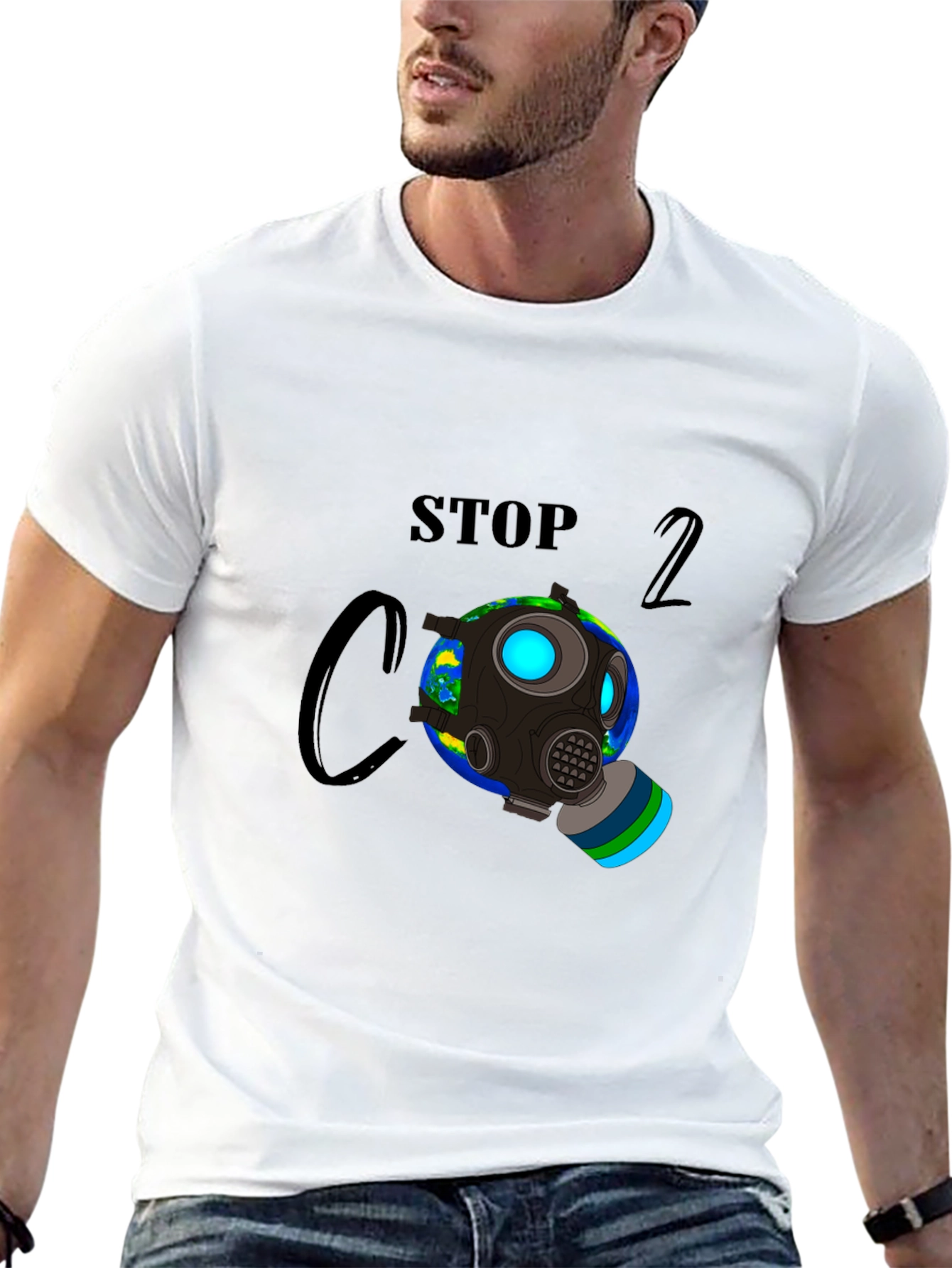 Stop CO2 Gas Mask Earth Graphic Tee