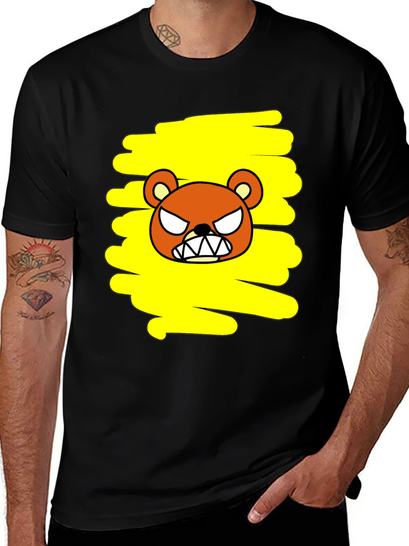 Grumpy Bear Graphic Tee - Black Cotton T-Shirt