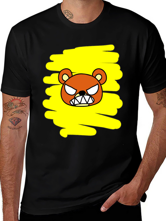 Grumpy Bear Graphic Tee - Black Cotton T-Shirt
