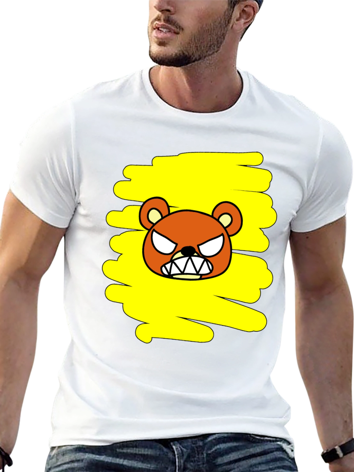 Grumpy Bear Graphic Tee - Black Cotton T-Shirt
