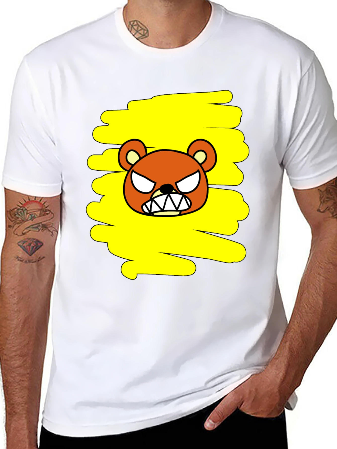 Grumpy Bear Graphic Tee - Black Cotton T-Shirt