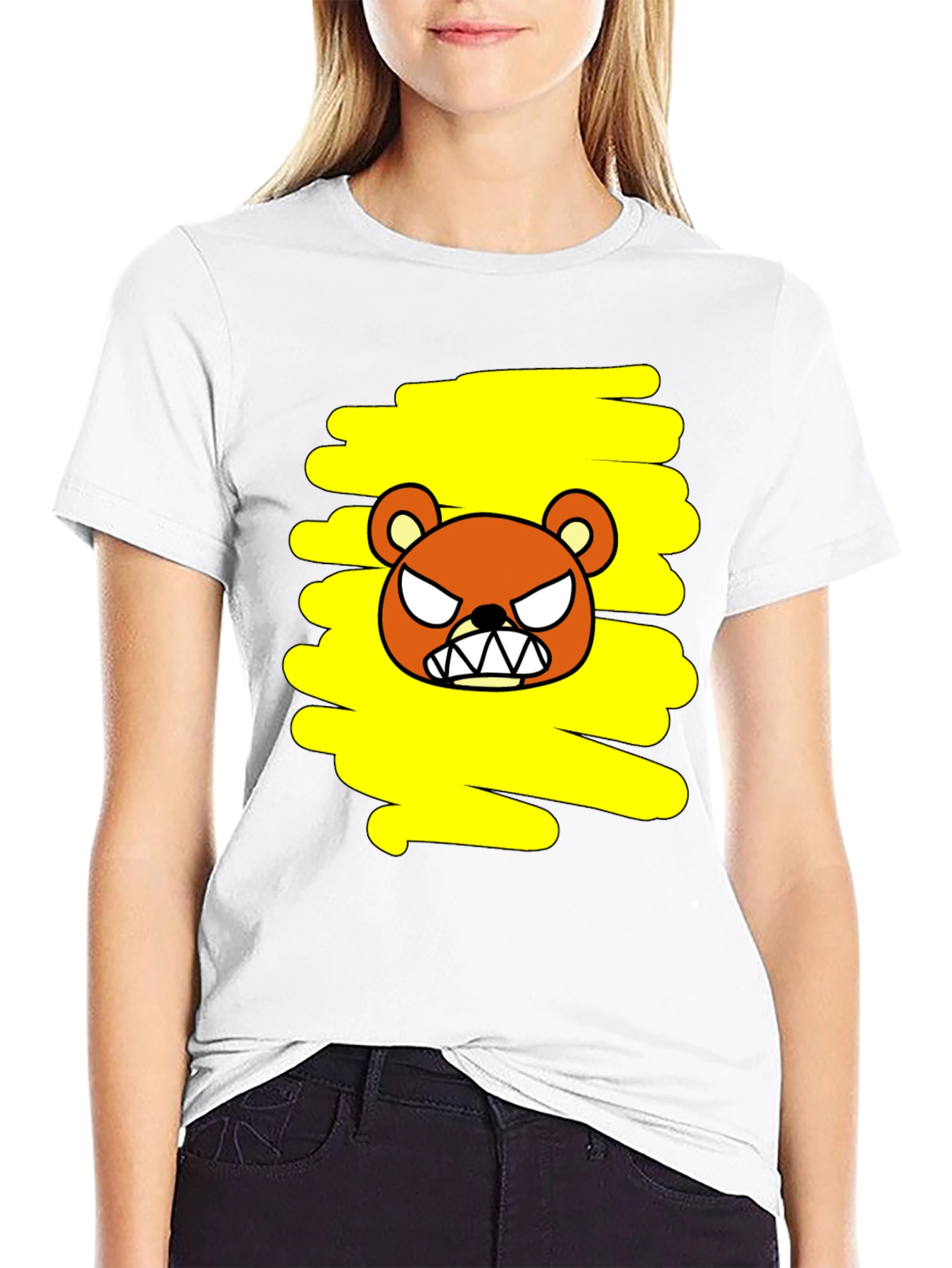 Grumpy Bear Graphic Tee - Black Cotton T-Shirt