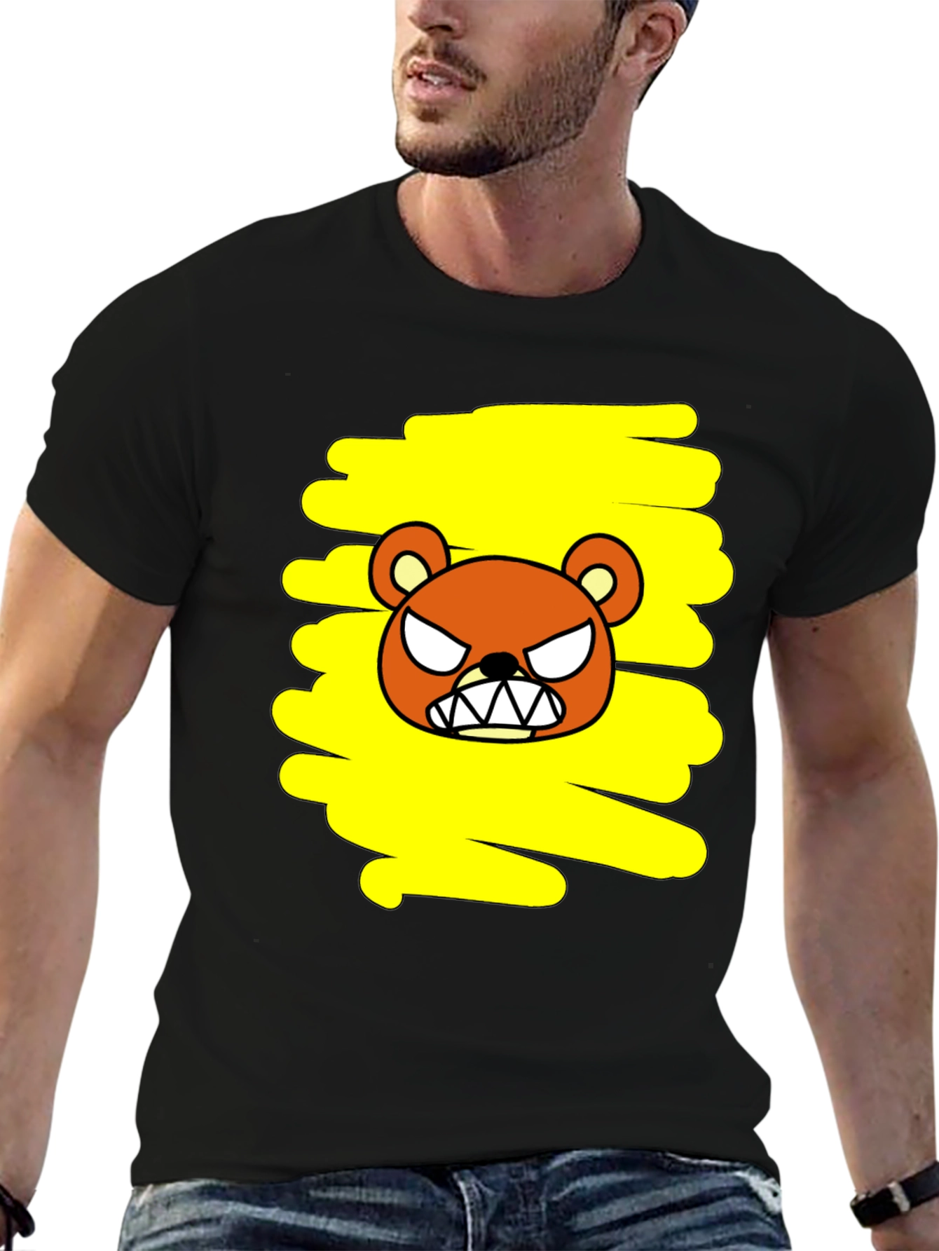Grumpy Bear Graphic Tee - Black Cotton T-Shirt