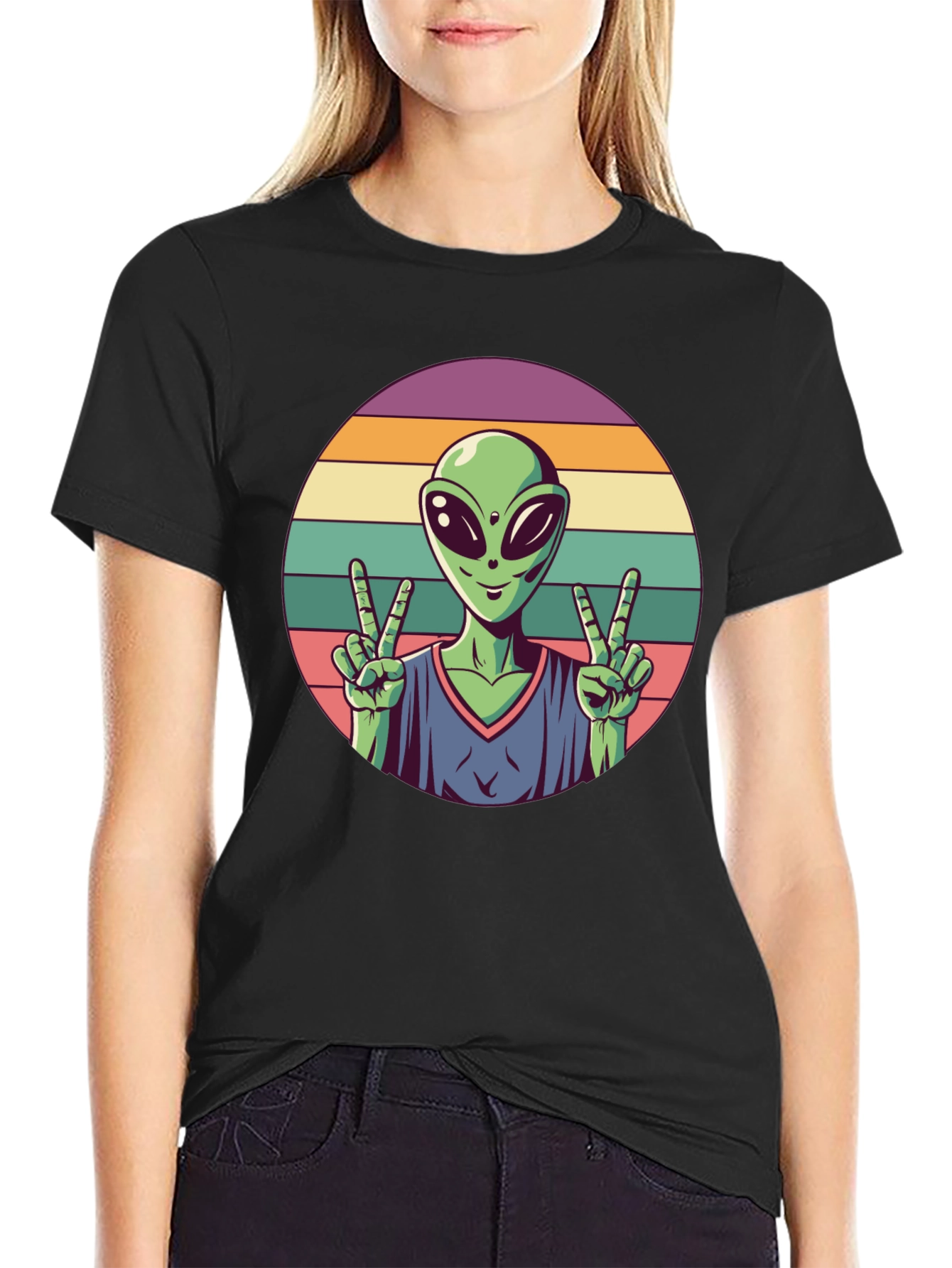 Retro Alien Peace Sign Graphic Tee