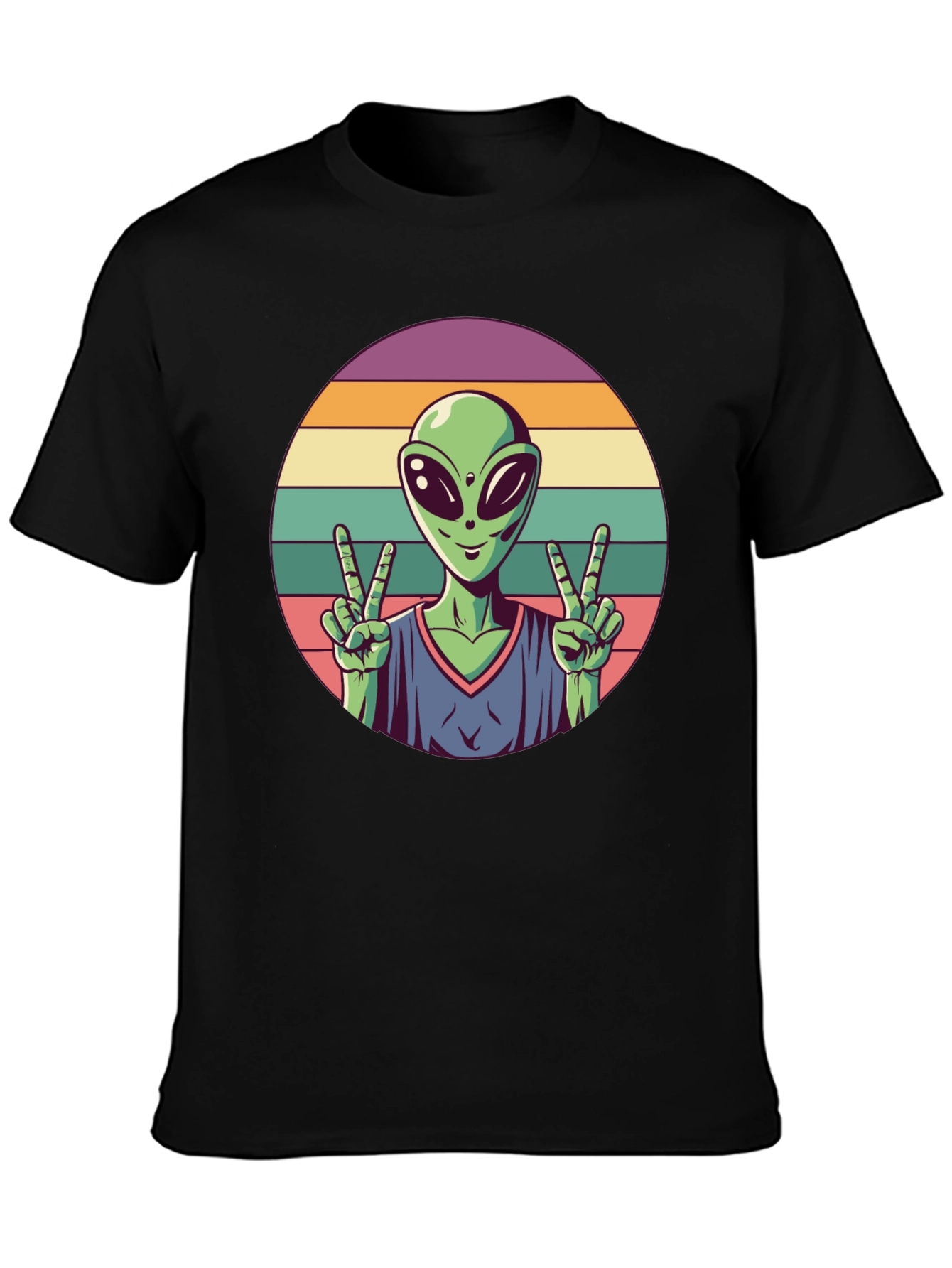Retro Alien Peace Sign Graphic Tee