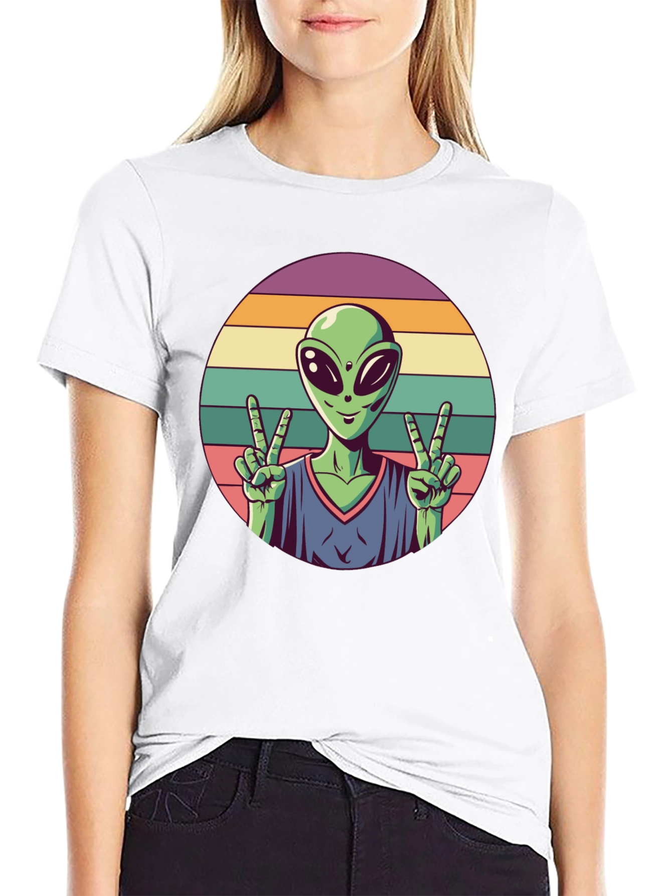 Retro Alien Peace Sign Graphic Tee