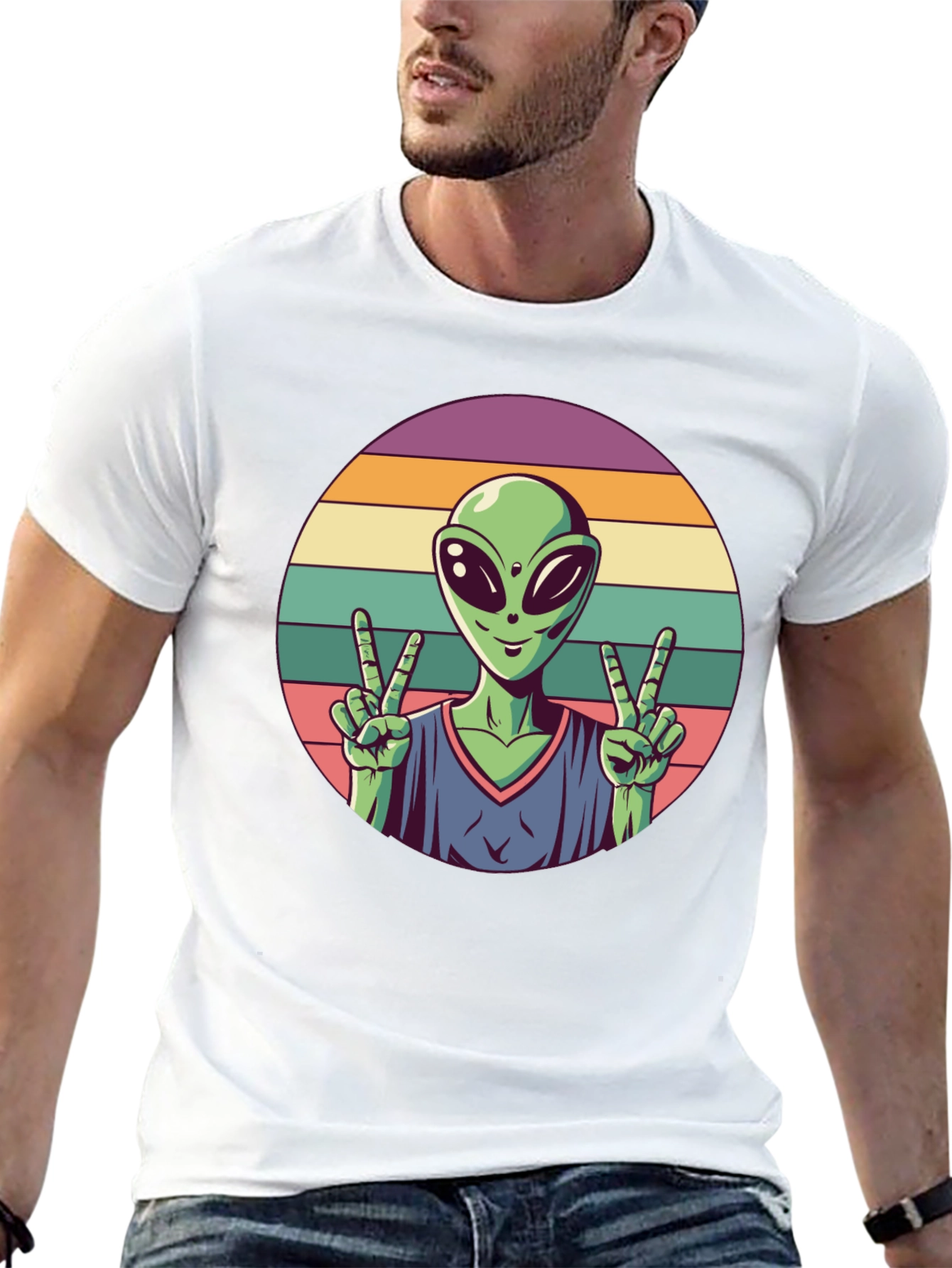 Retro Alien Peace Sign Graphic Tee