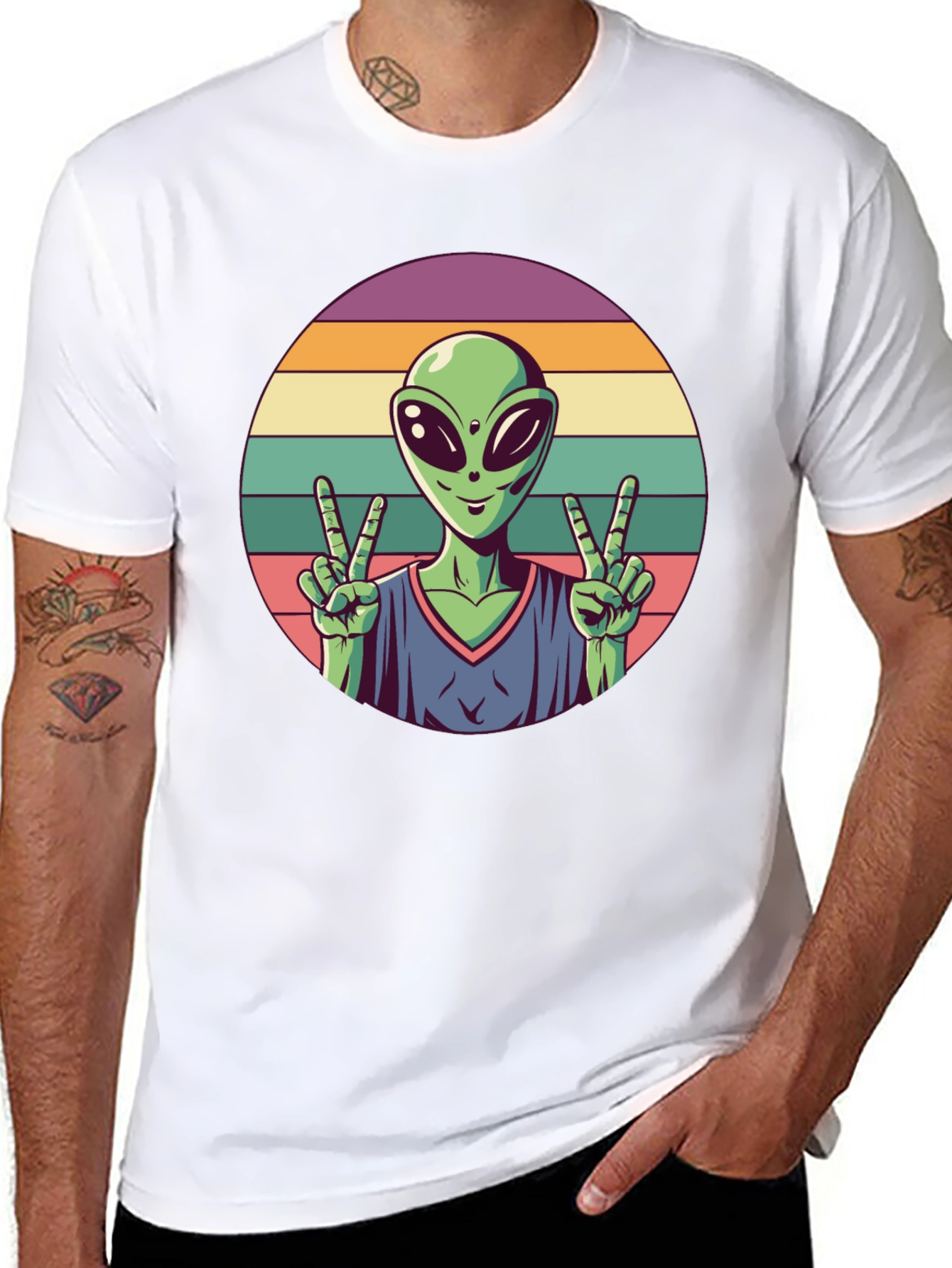 Retro Alien Peace Sign Graphic Tee