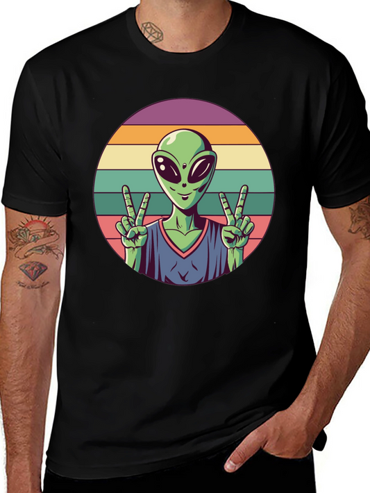 Retro Alien Peace Sign Graphic Tee
