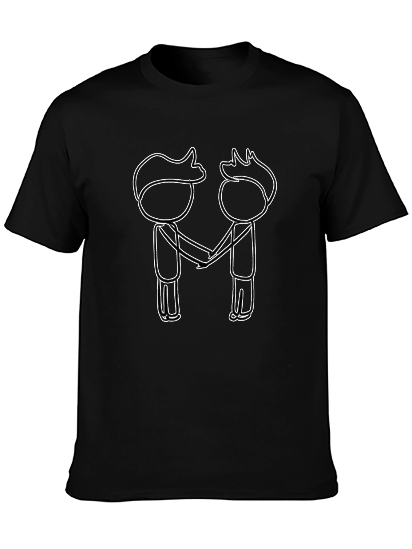 Black T-Shirt with Stick Figure Handshake Design