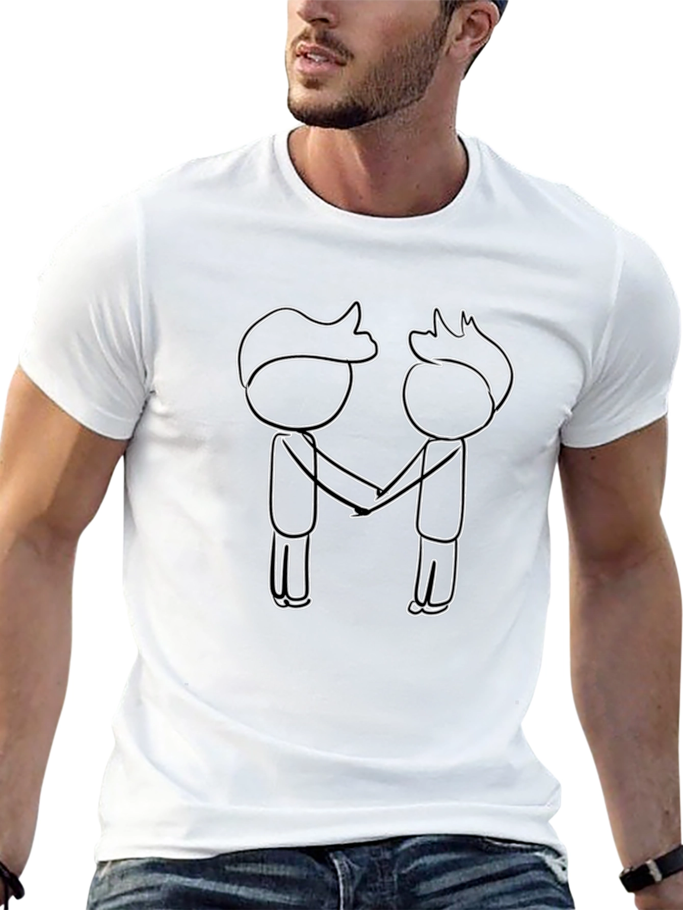 Black T-Shirt with Stick Figure Handshake Design