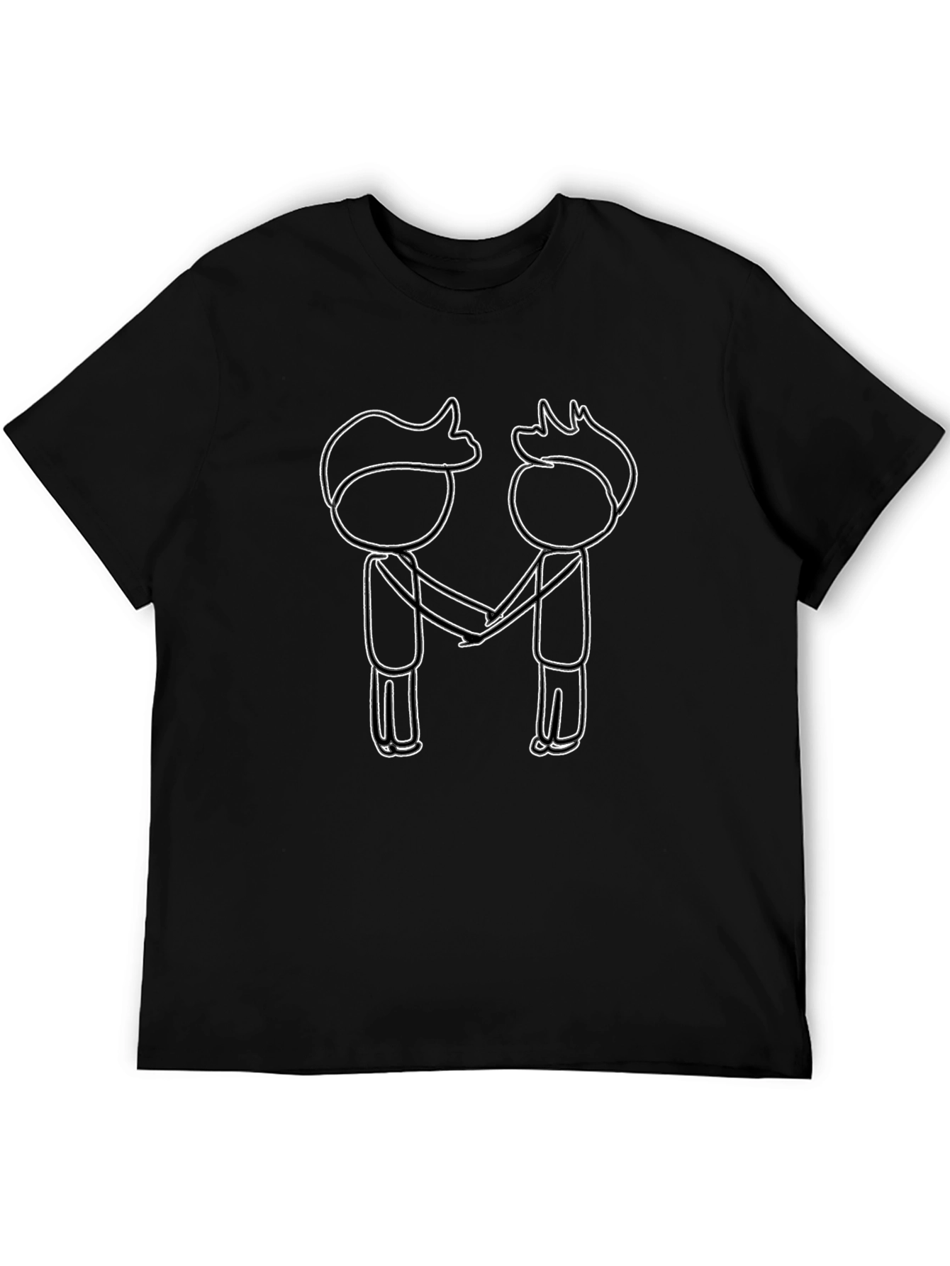 Black T-Shirt with Stick Figure Handshake Design