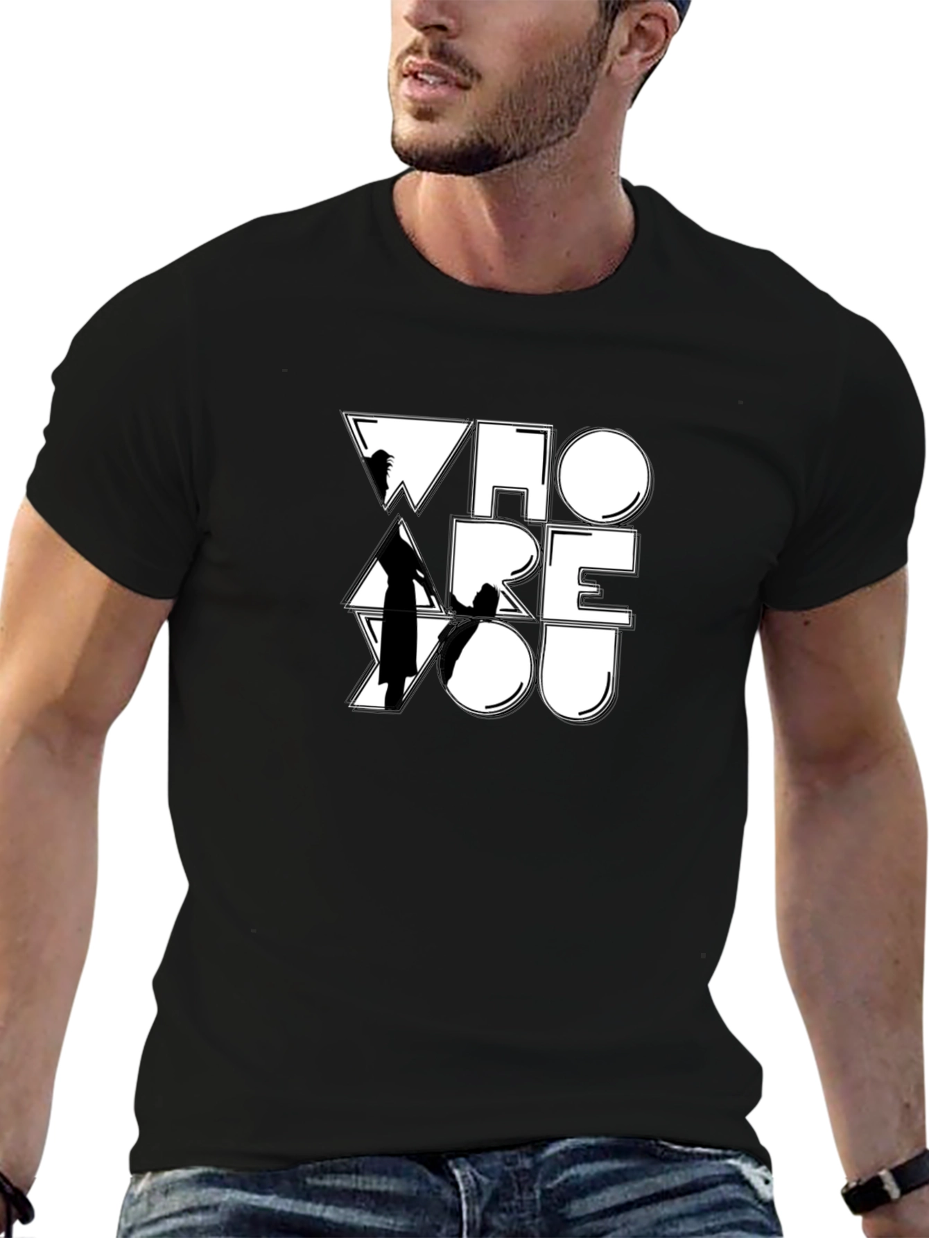 Who Are You Graphic Print Black T-Shirt