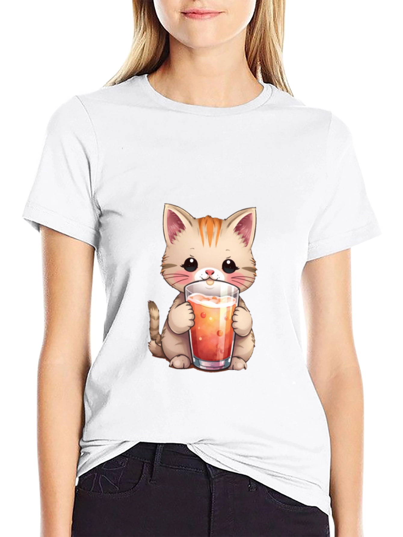 Cute Cat Drinking Juice T-Shirt